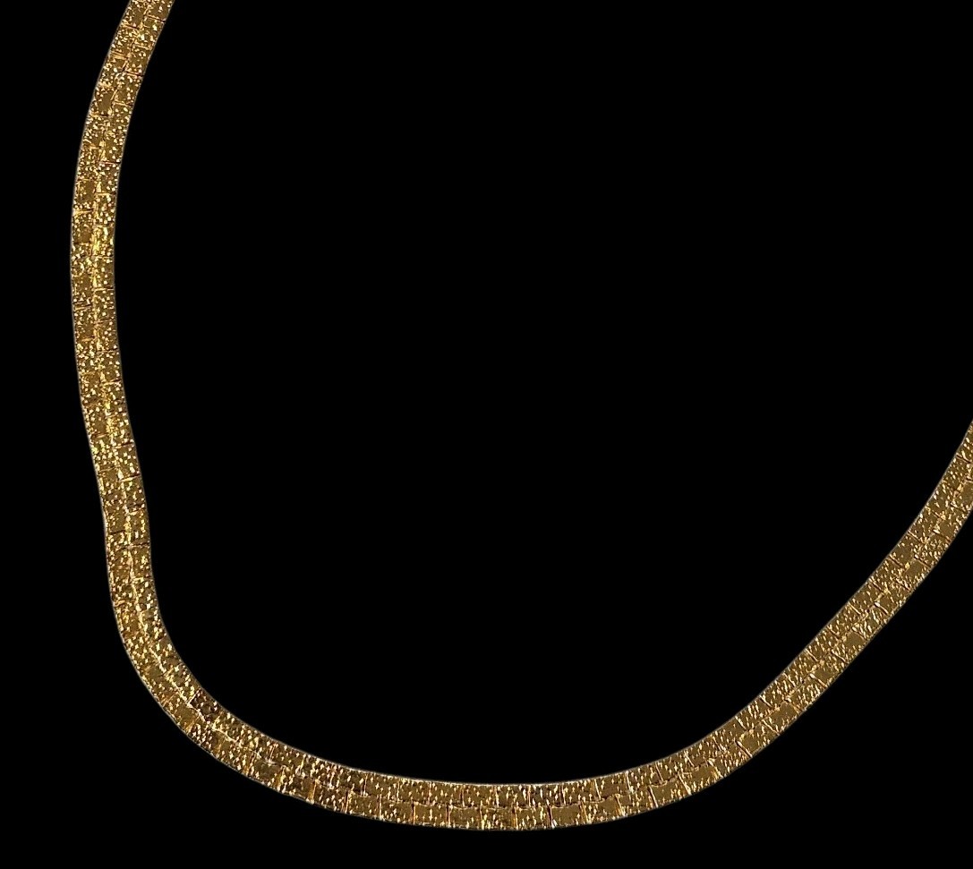 VTG Gold Plated Flat Chain Necklace Nugget Textured Heart Reversible Signed 20″