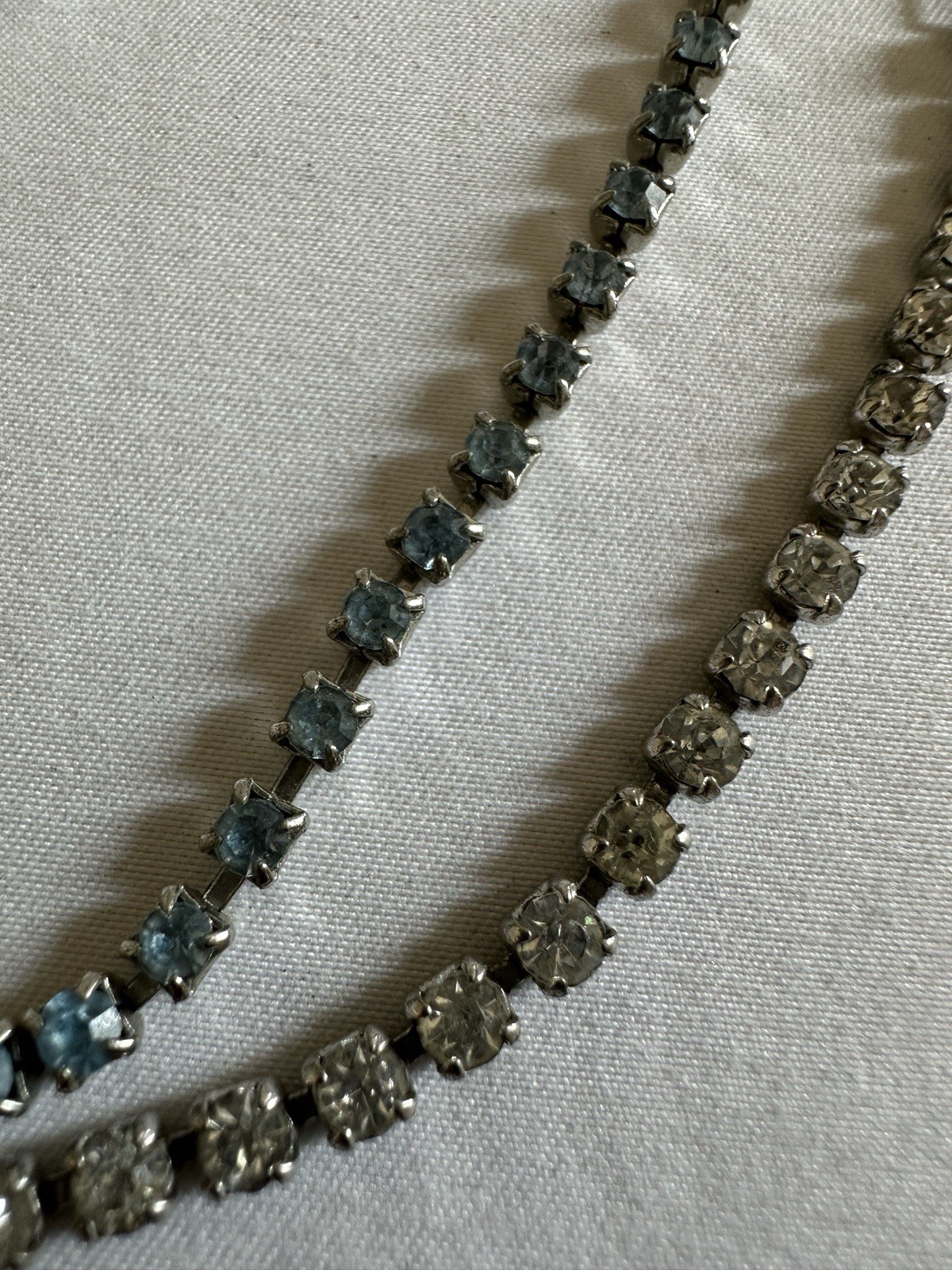 Vintage Rhinestones Jewelry Set Necklace Bracelet Pin Earrings Blue Clear