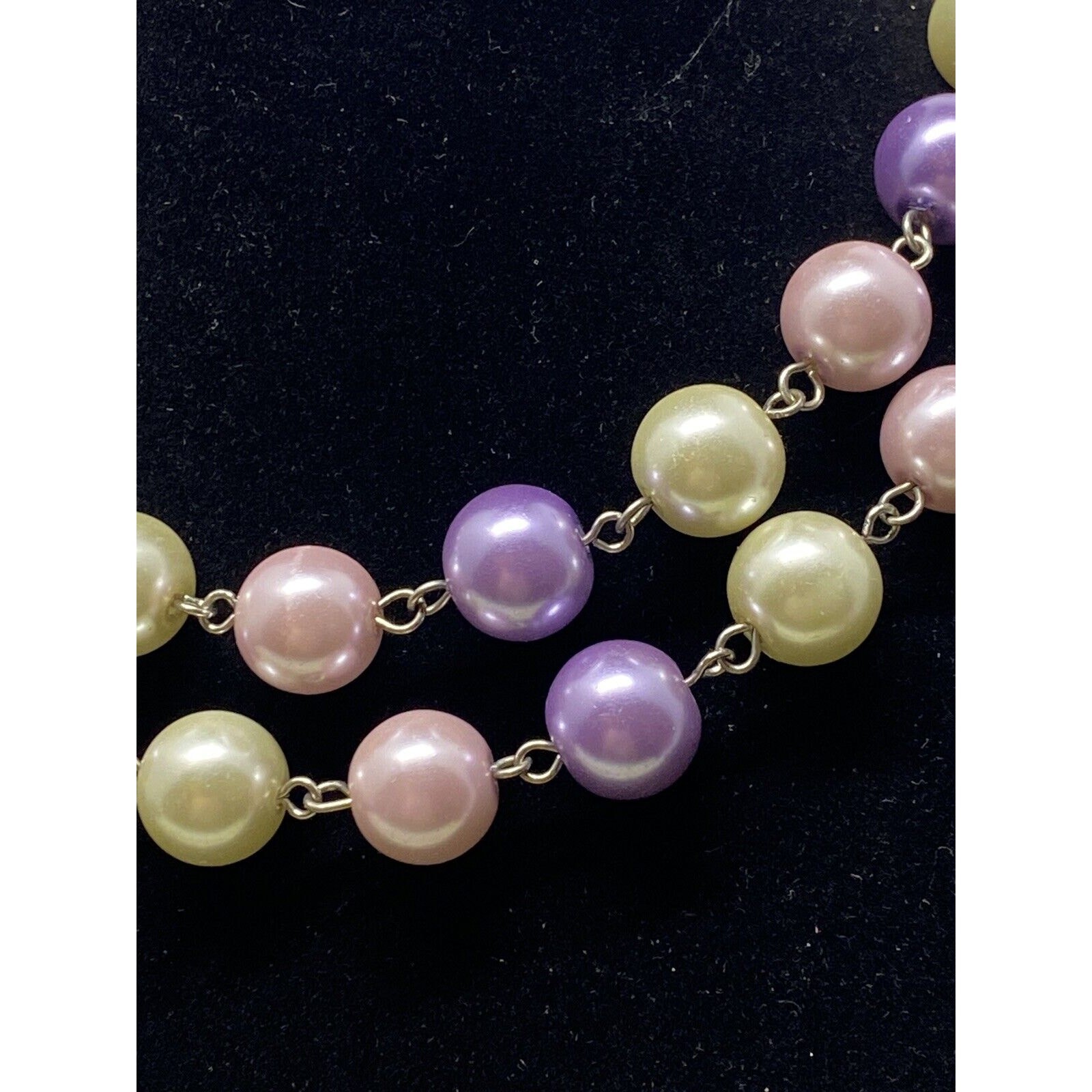 Vintage Pastel Faux Pearl Double Strand Necklace Pink Purple Romantic