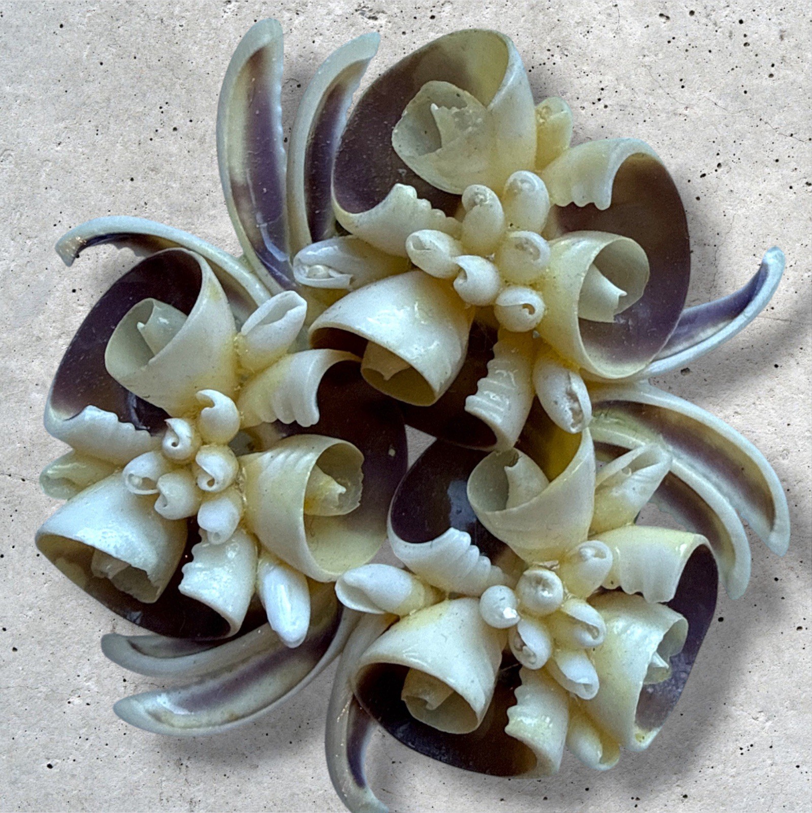 Vintage Seashell Flower Brooch Pin Handmade Coastal Beach Cluster Art Deco Style