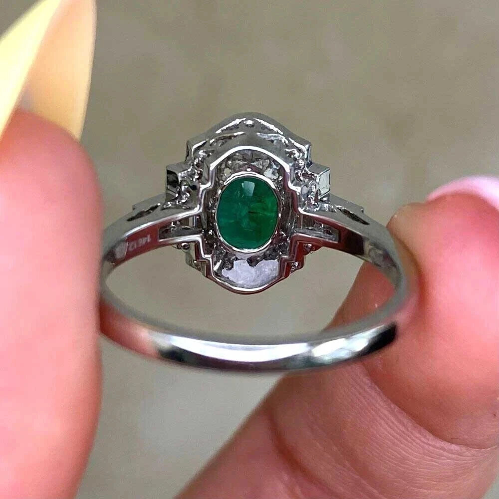 4.25Ct Art Deco Style Lab Created Emerald Engagement 14K White Gold Finish Ring