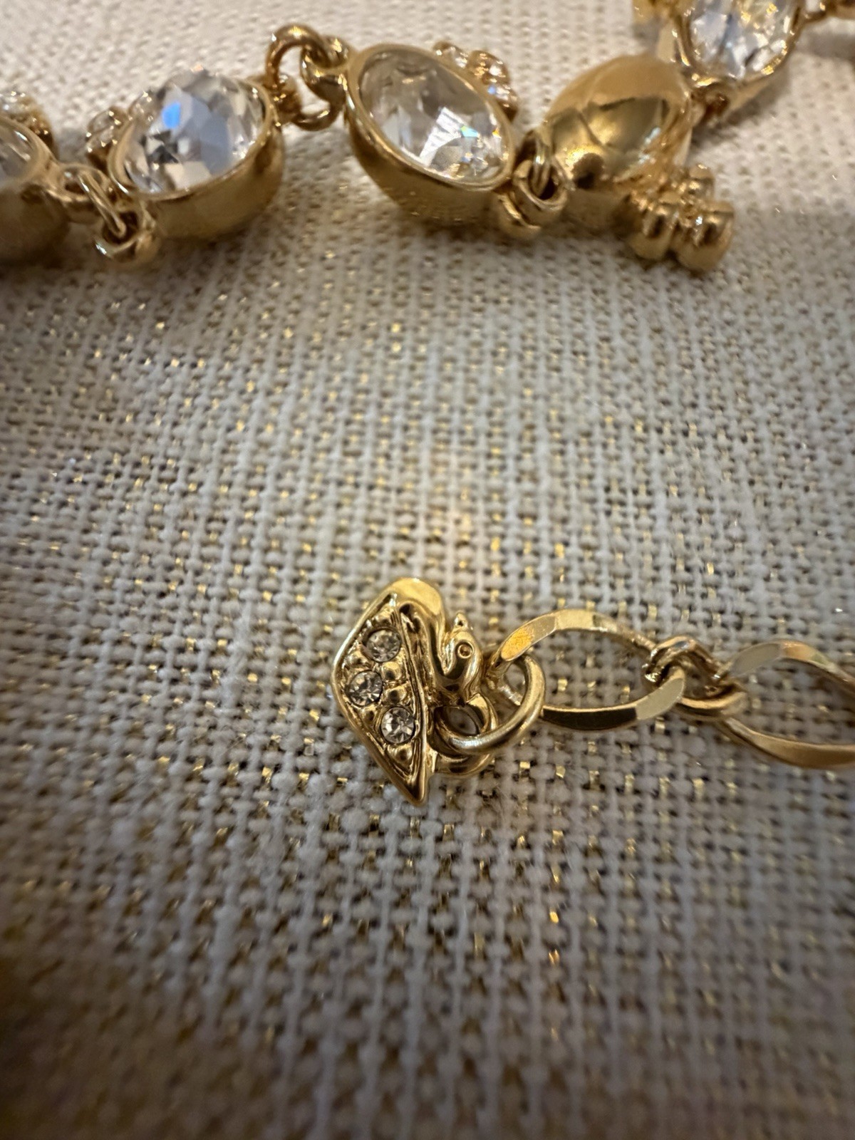 Vintage Swarovski Gold Clear Crystal Trefoil Station Link Necklace