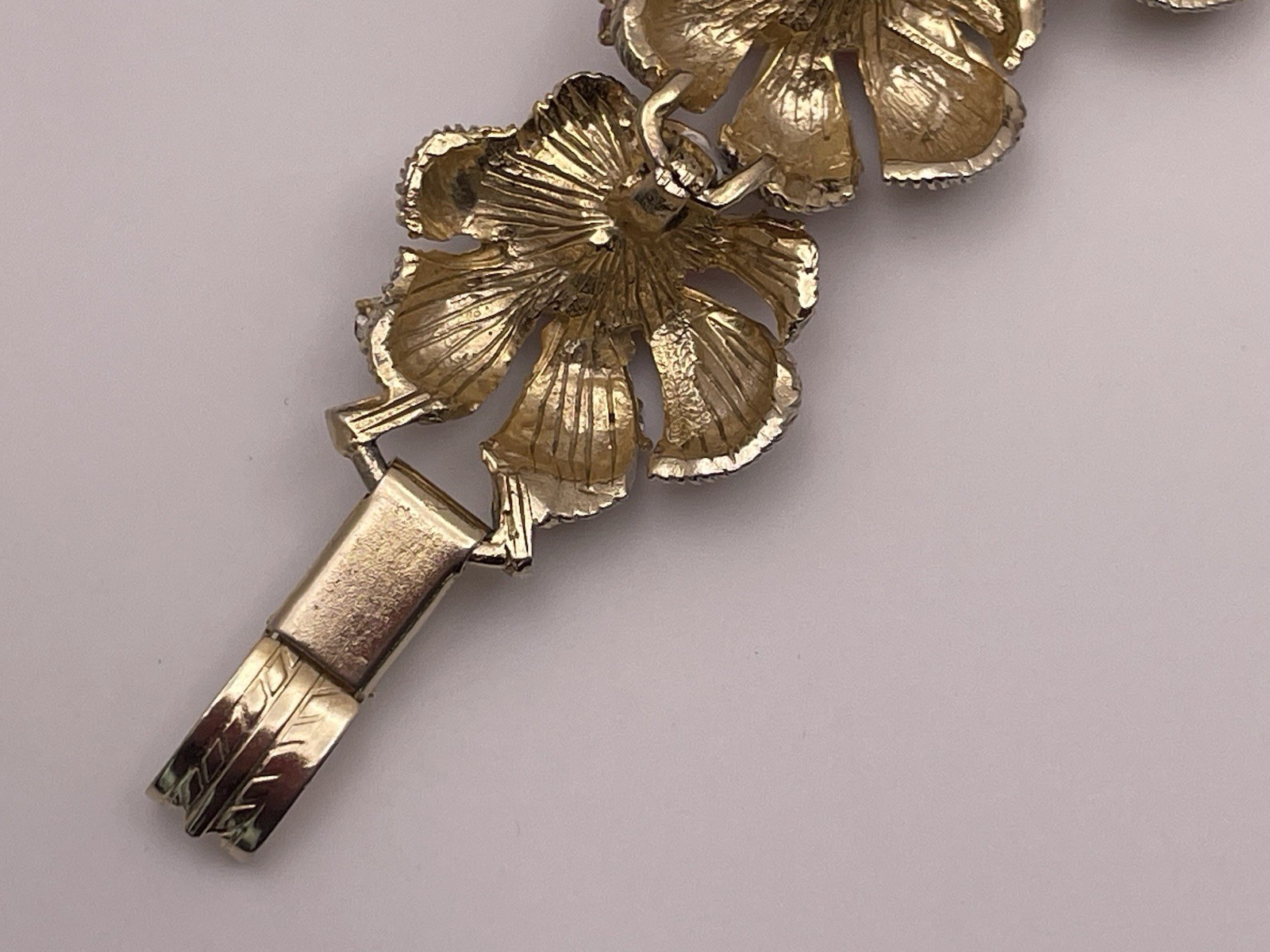Statement Pink AB Stone Gold Tone Vintage Flower Bracelet Missing 3 Stones