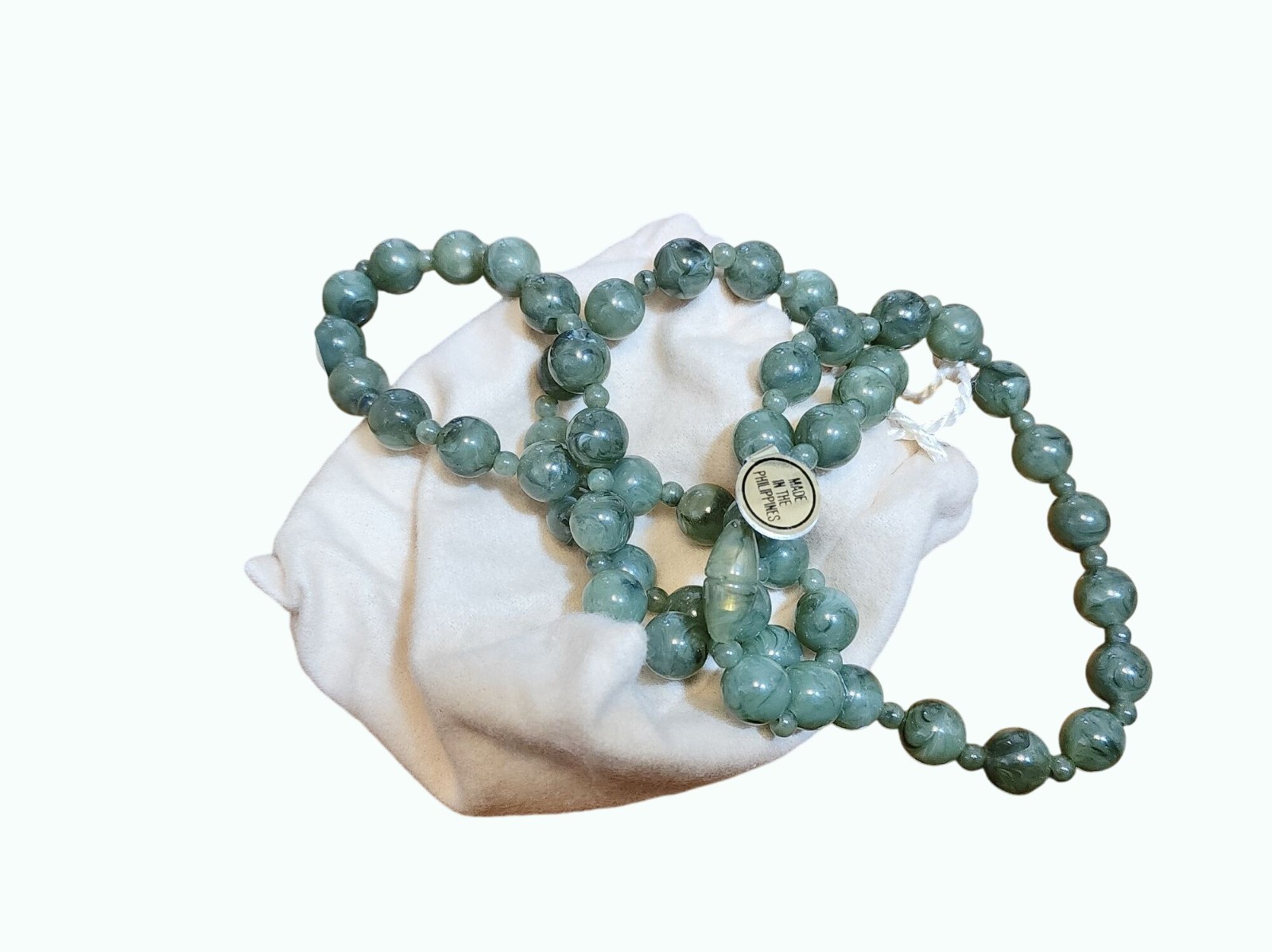 Vtg 1980 Avon Fashion Jewelry Fashion Lustre Bead Necklace 28″ Jade Tone NIB