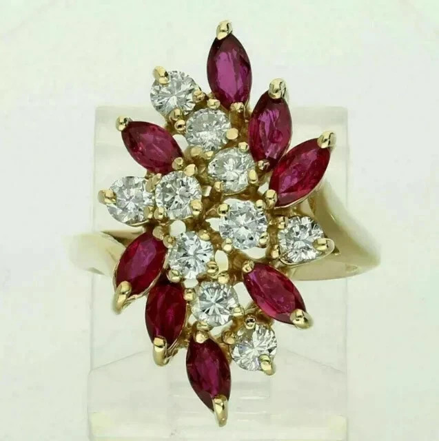 3.25Ct Art Deco Style Lab-Created Red Ruby Anniversary 14K Yellow Gold FN Ring