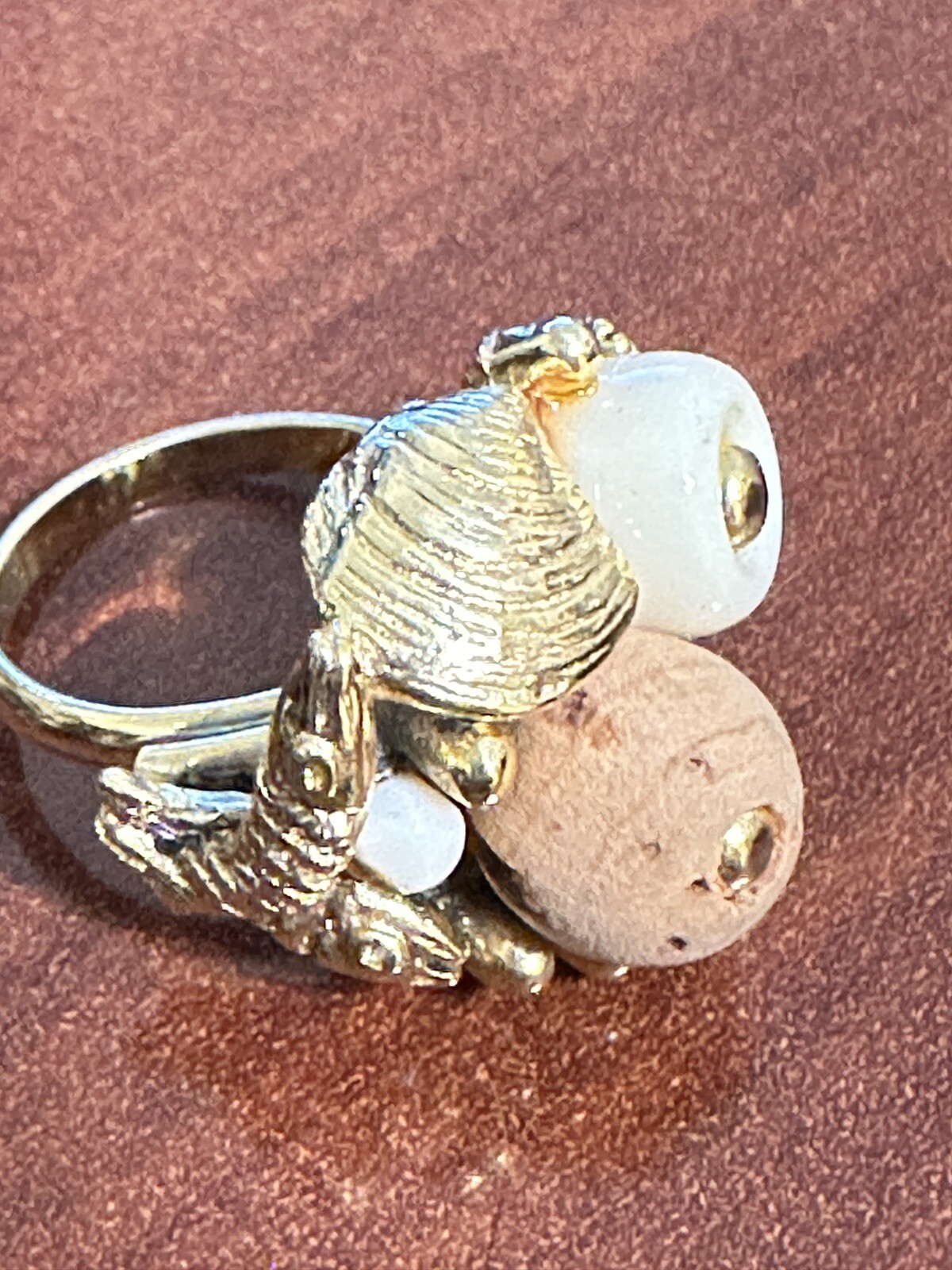 Signed ART Goldtone Nautical Beach Theme Adjustable Ring