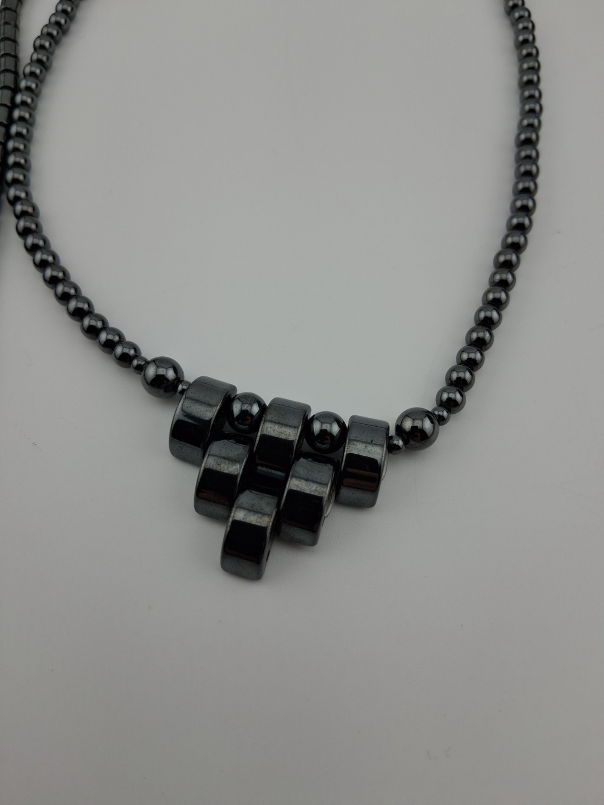 Lot of 2 Vintage Hematite Bead Necklaces Pendants 17, 18″