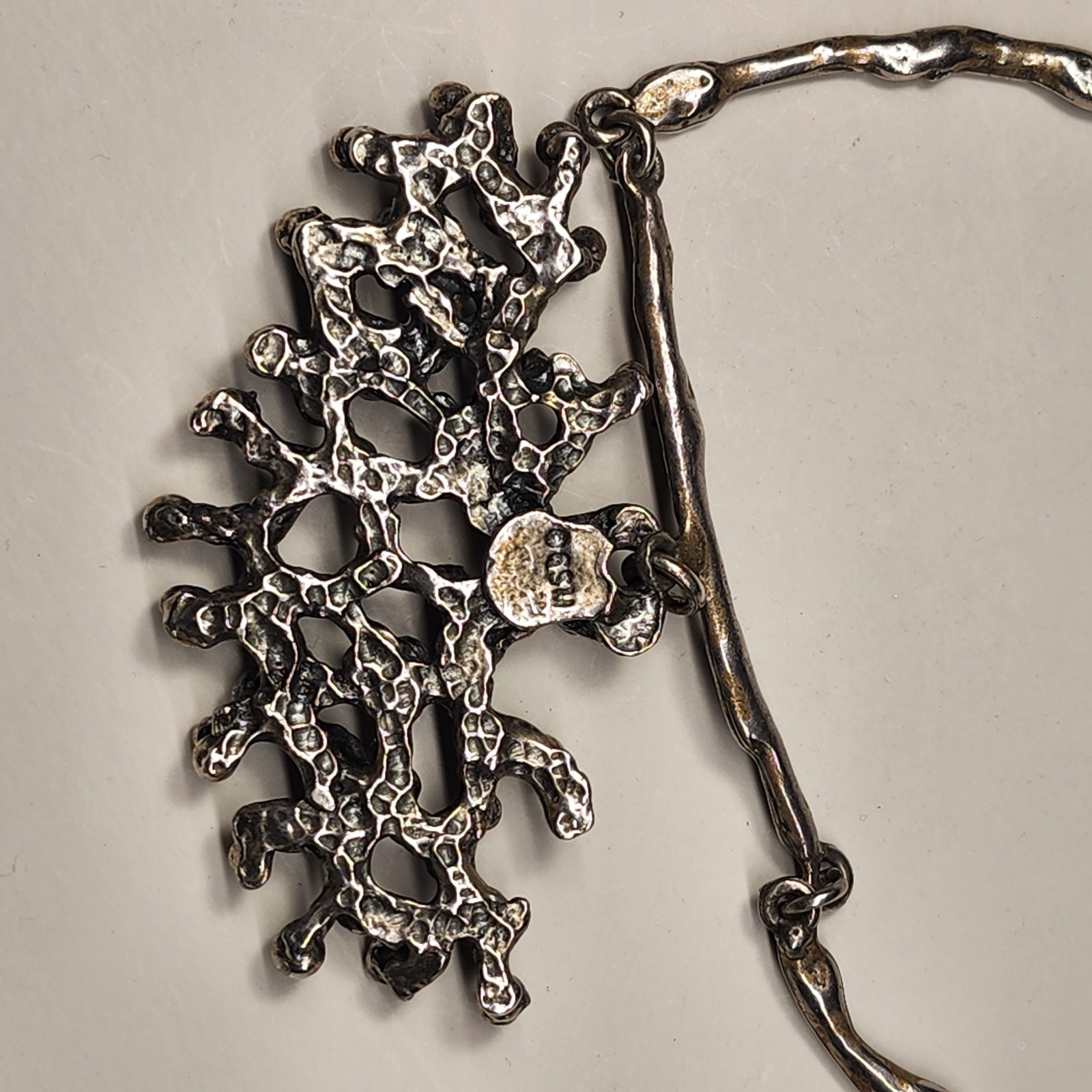 Mid-Century Modern Rare Brutalist Necklace GSM Abstract Pendant/ Chain 13″