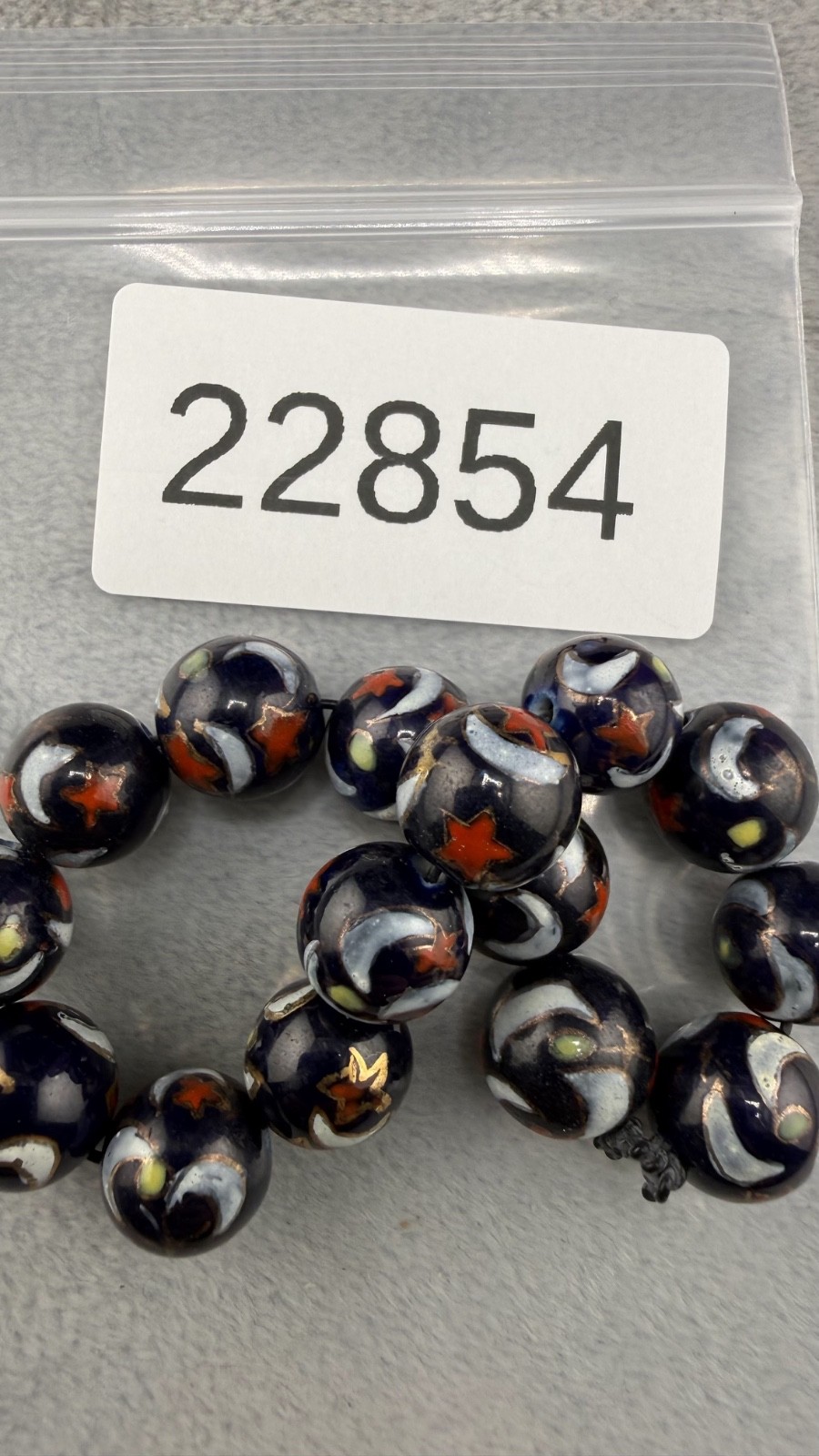 Vintage Glass Beaded Bracelet Stretch Marble Star Moon Sun Celestial 6.5”