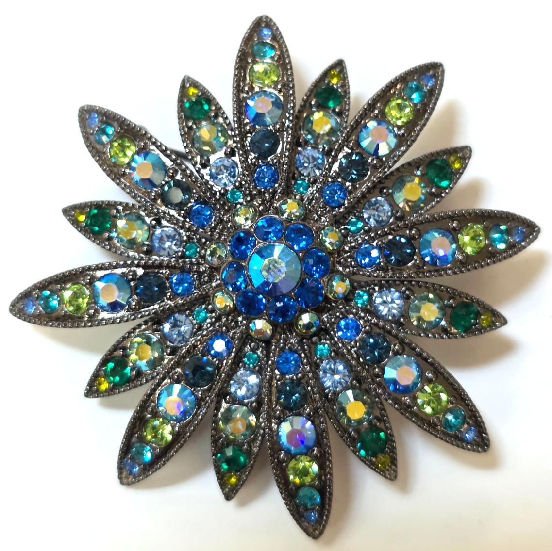 4 piece Joan Rivers Swarovski Crystals & Enamel Blue Flowers Brooch earrings pin