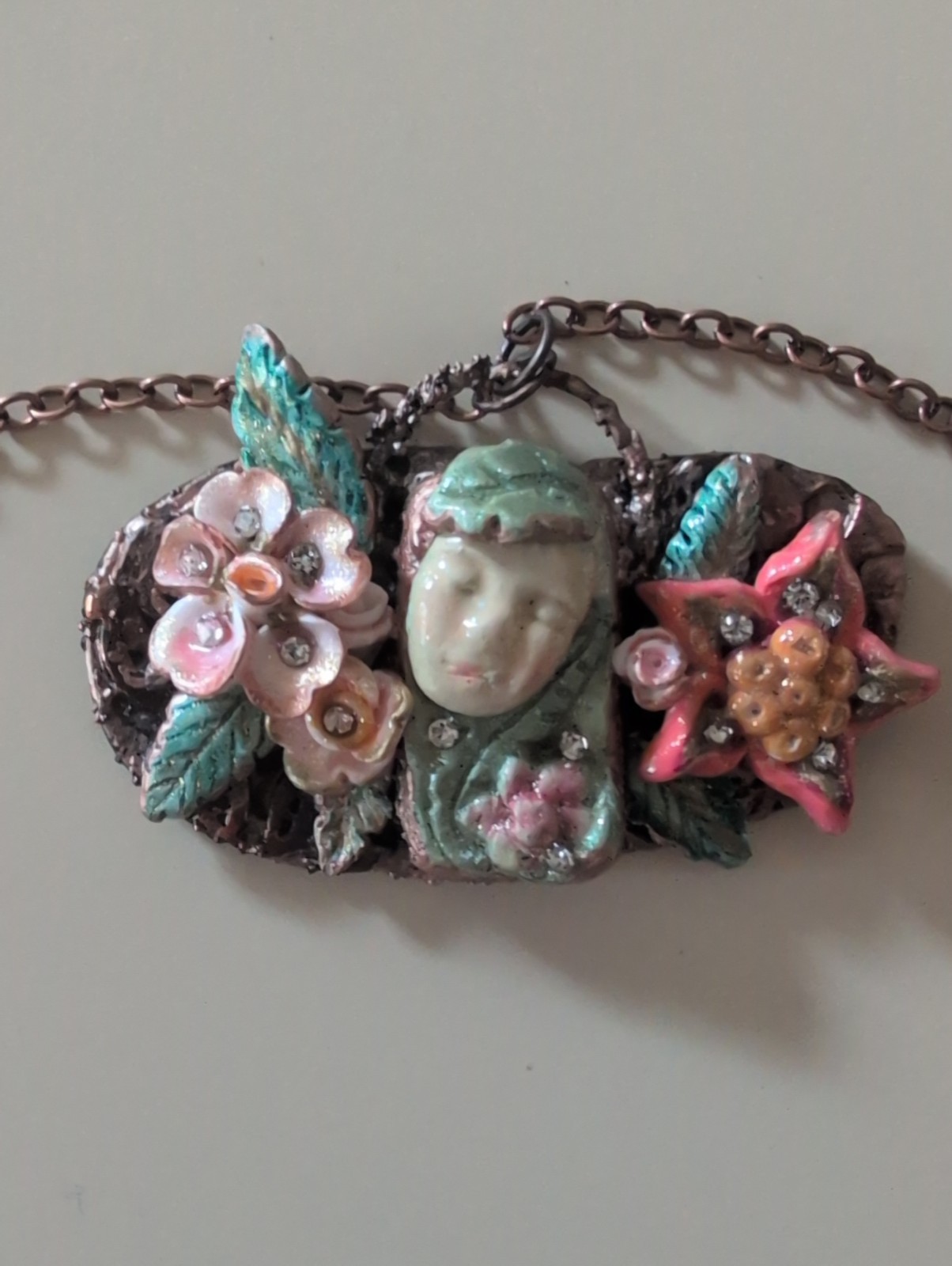 Electroformed Copper Polymer Clay Handmade Fairy Pendant Necklace