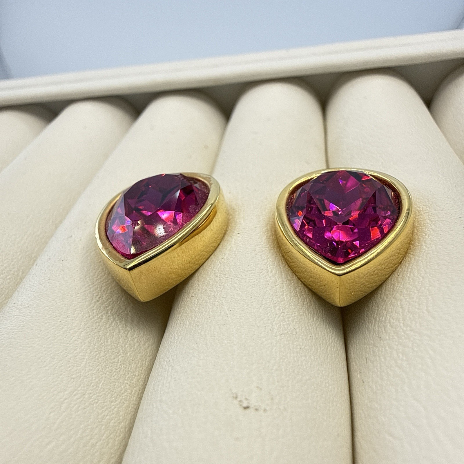 Vintage Swarovski Earrings SAL Pink Rhinestone Crystal Pear Teardrop Gold Plated
