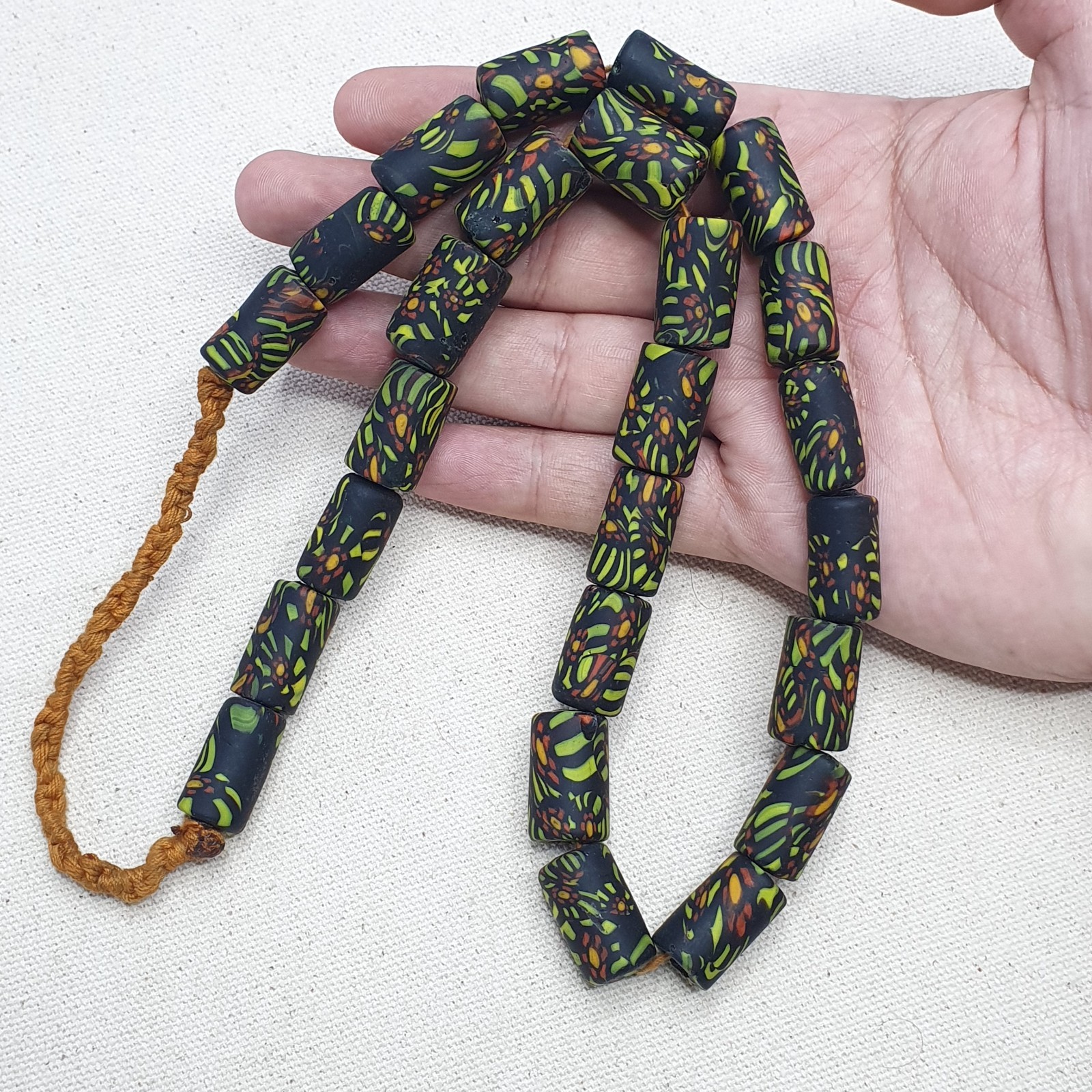 Vintage Gabri Eyes Style African Glass Beads Necklace Strand, Ethnic Tribal