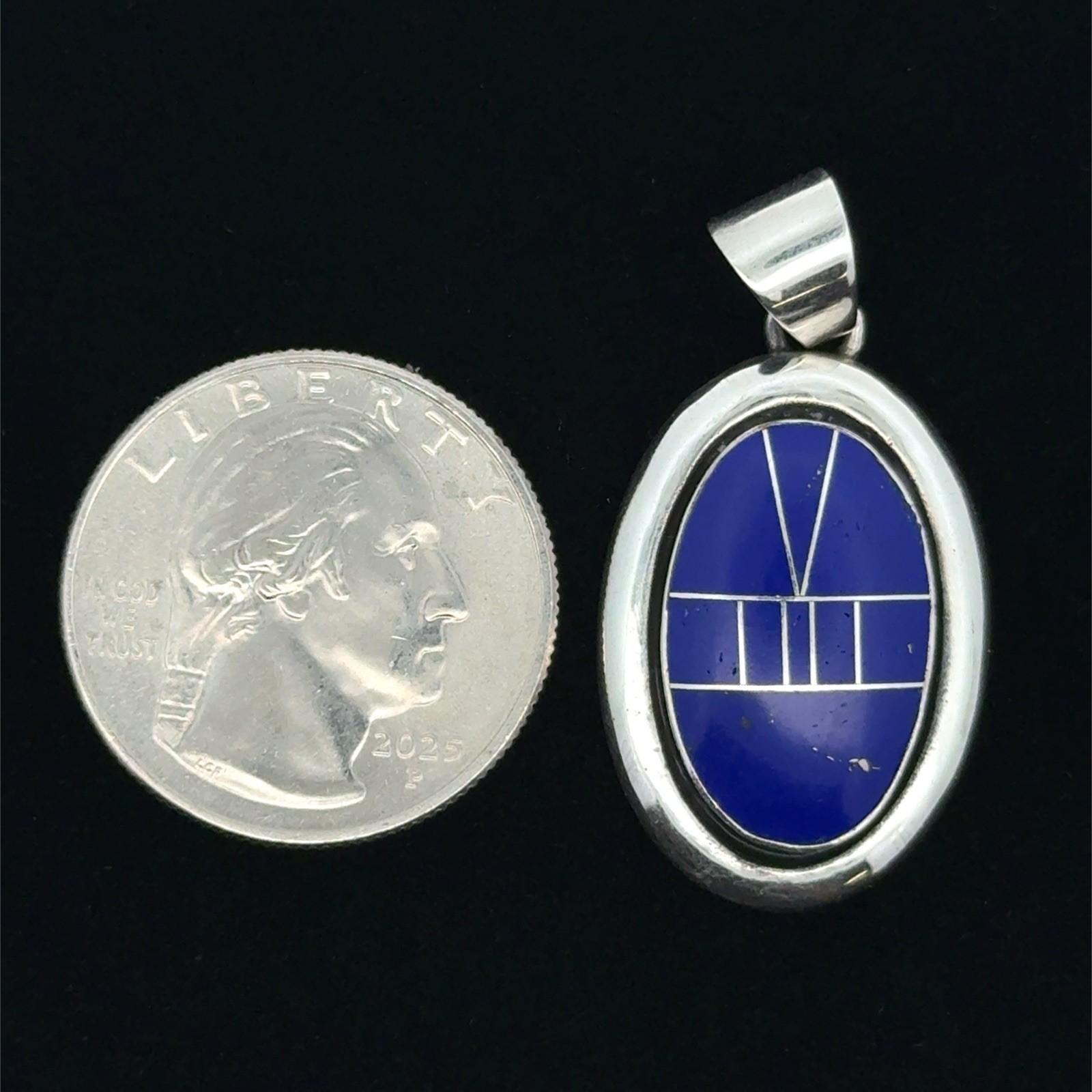Vintage ASC 925 Sterling Silver Lapis Lazuli Channel Inlay Pendant, 6.3g, Qty. 2