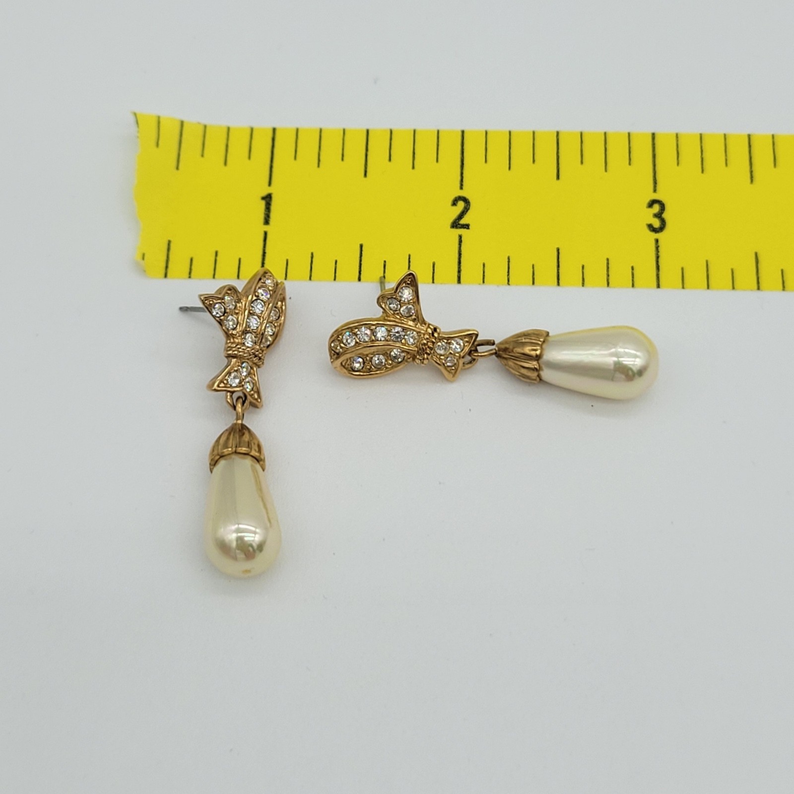 VINTAGE ROMAN RHINESTONES & FAUX PEARL DROP/DANGLE EARRINGS, SIGNED