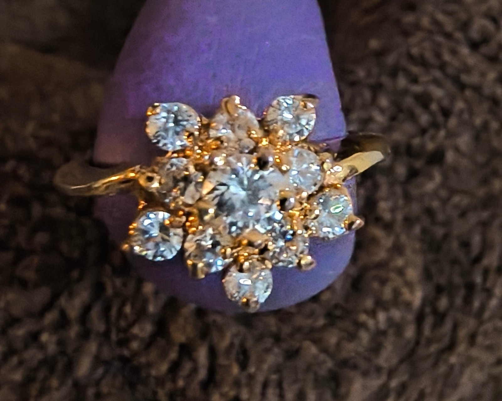 Vintage Swarovski (S.A.L.) Floral Cluster Ring Gold-Tone Statement Cocktail Ring