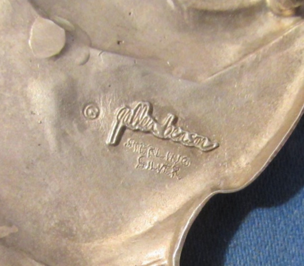 VINTAGE LARGE STERLING SILVER CAT BROOCH PIN SIGNED UNKNOWN MAKER SEE PHOTO 2