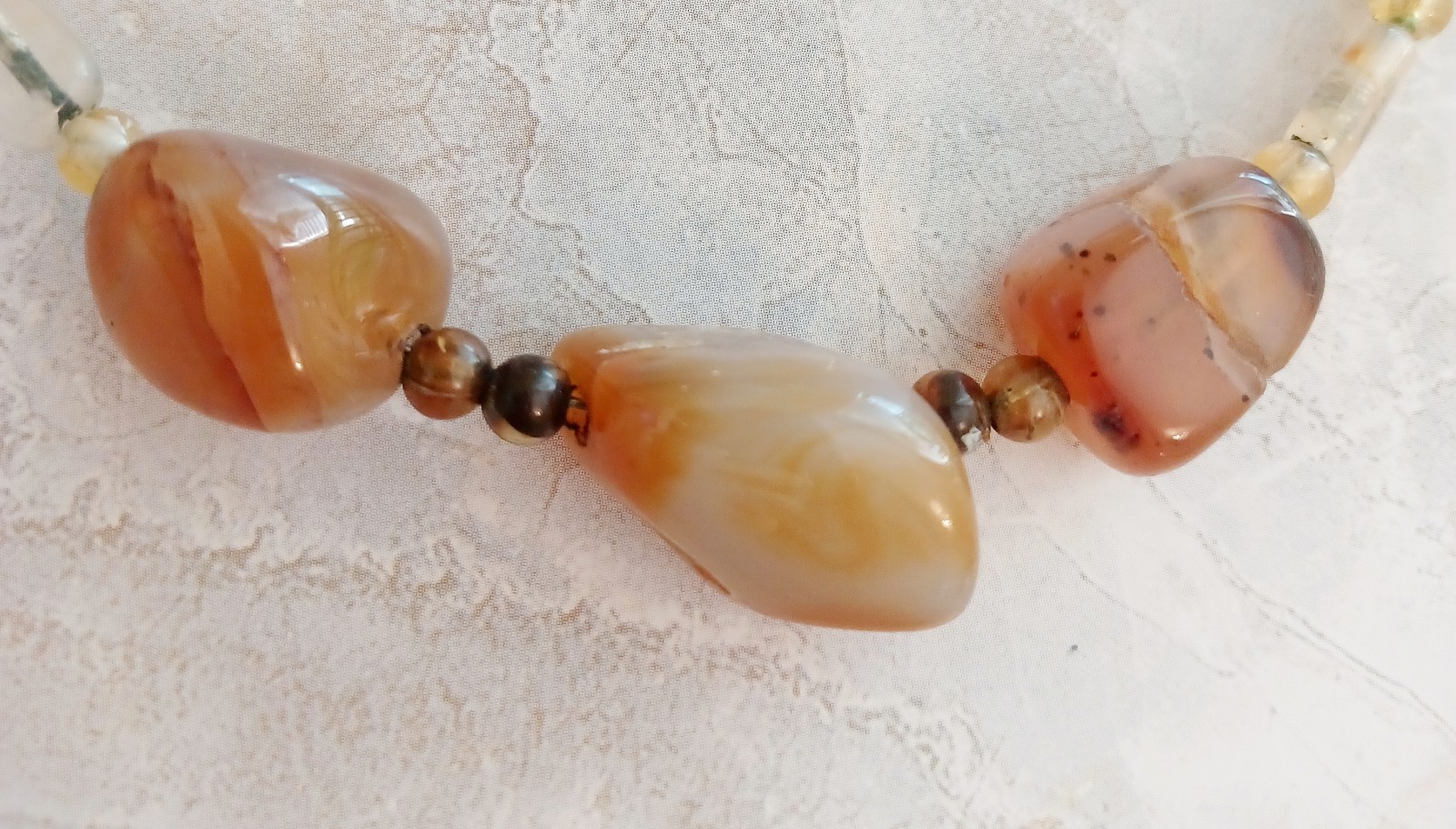 Vintage Handmade Polished Agate Gemstone Beaded Wire Boho Choker Necklace
