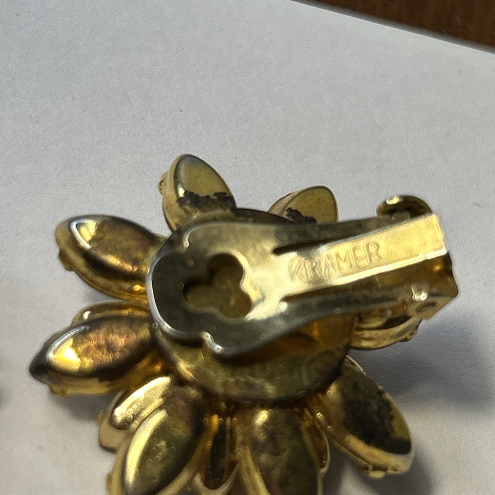 Vintage Kramer Of New York Brown & Gold Rhinestone Clip-On Earrings Gold Tone