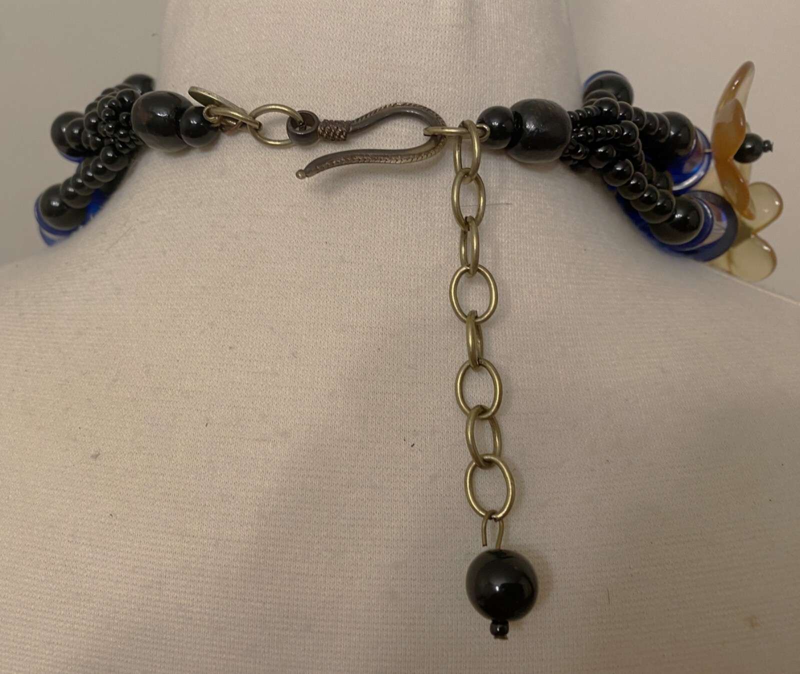 Fabulous Blue Tubular Lucite & Flowers Multi Strand Necklace