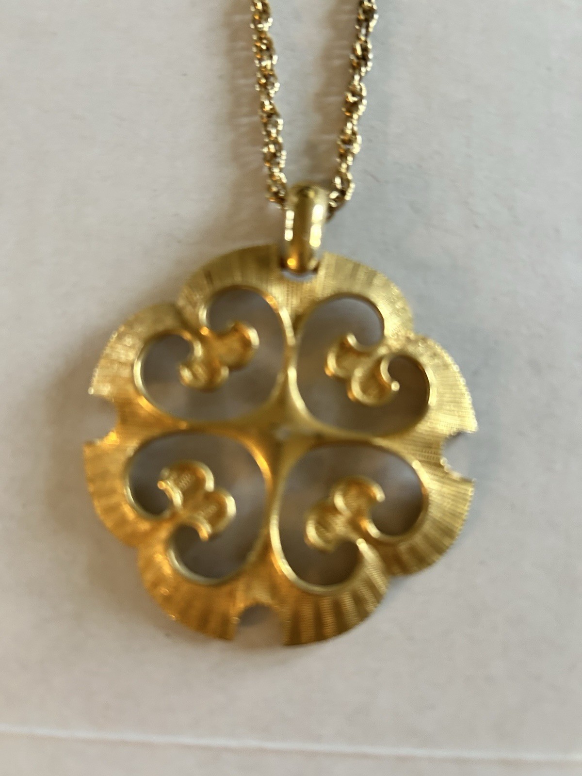Crown Trifari Necklace 25 In VTG 1960s Estate Goldtone Pendant Signed