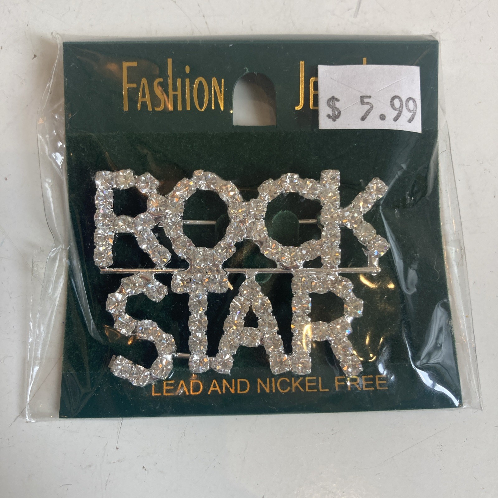 Vintage Rhinestone Rock Star Pin Brooch Lead And Nickel Free