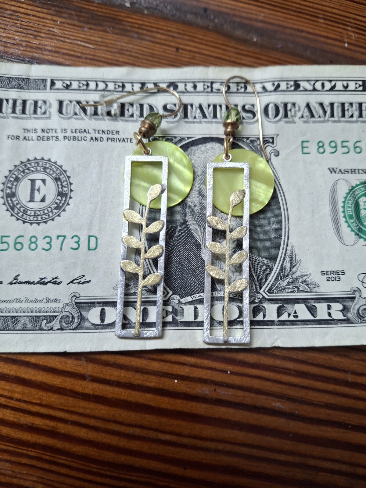 14k GF Gold Filled Earrings Green Leaf
