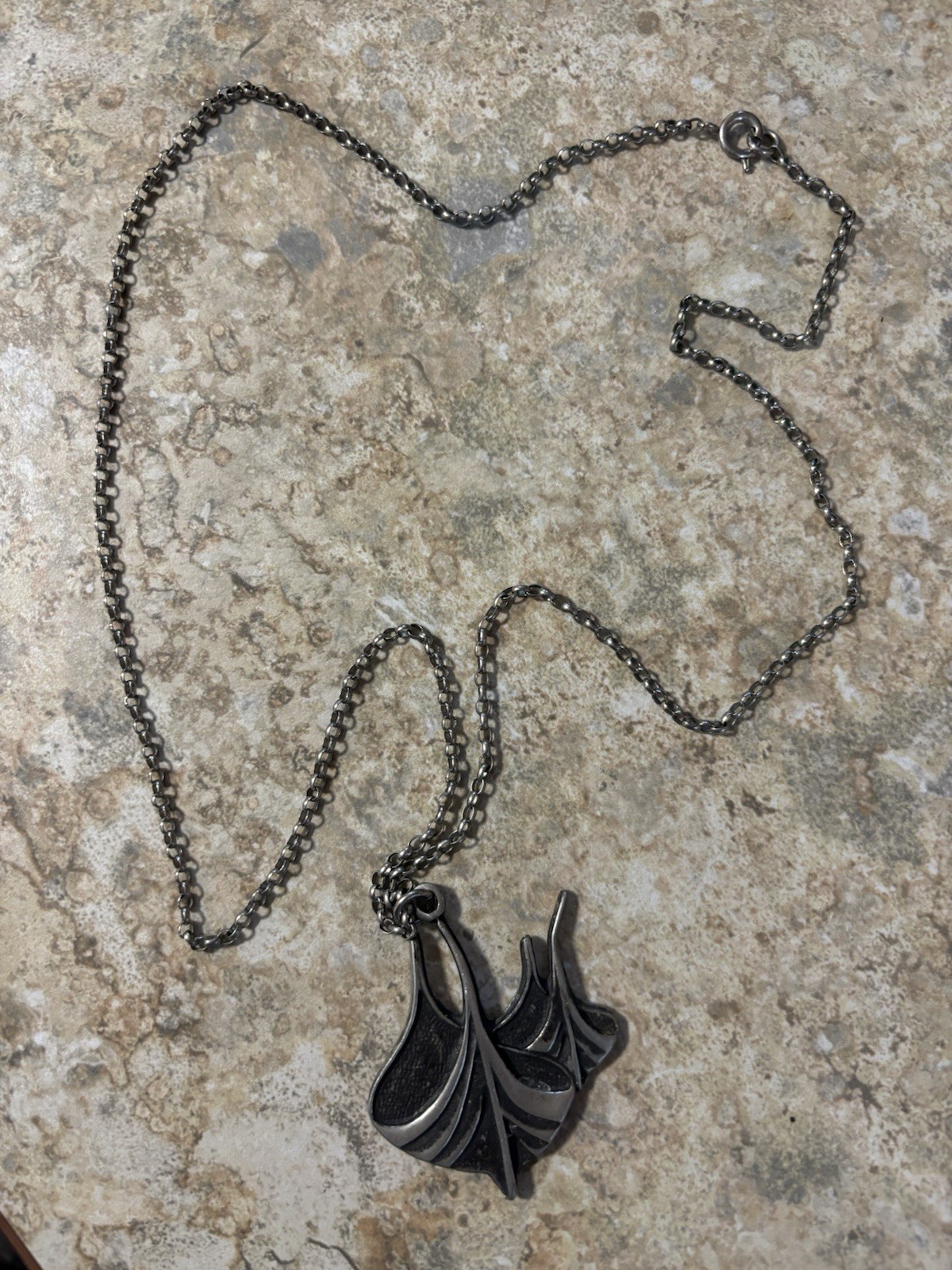 MCM MODERNIST EIVIND HILLESTAD NORWAY 925S EH 24″ NECKLACE W SHIP PENDANT
