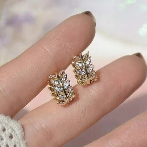 Art Deco Style Lab Created Diamond For Any Occasion Earrings 14K Yellow Gold FN