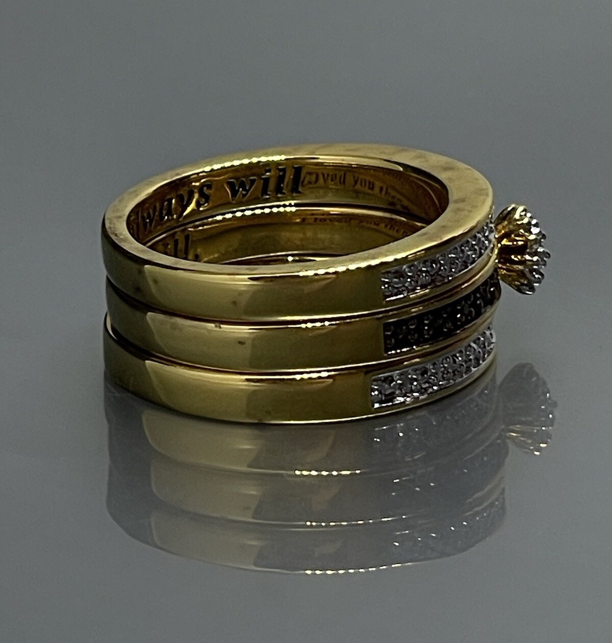 Womens Size 7 Ring Yellow Gold Plated Brown White Diamonds Engagement