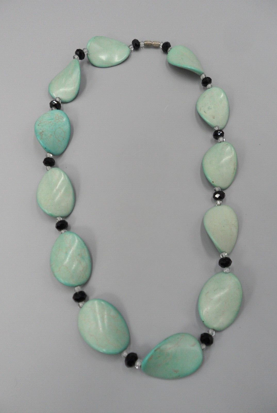 Art Deco Gemstone Collar Necklace Twisted Wavy Turquoise Ovals Glass Beads 22″
