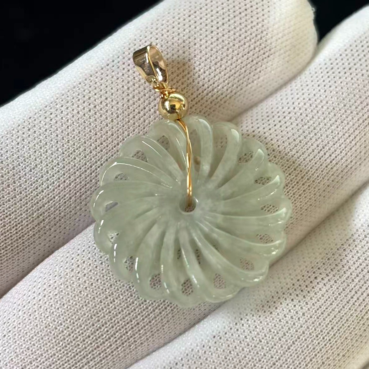 Natural Green Jade Jadeite Handmade Hollow-out Pendant Round, Free Necklace