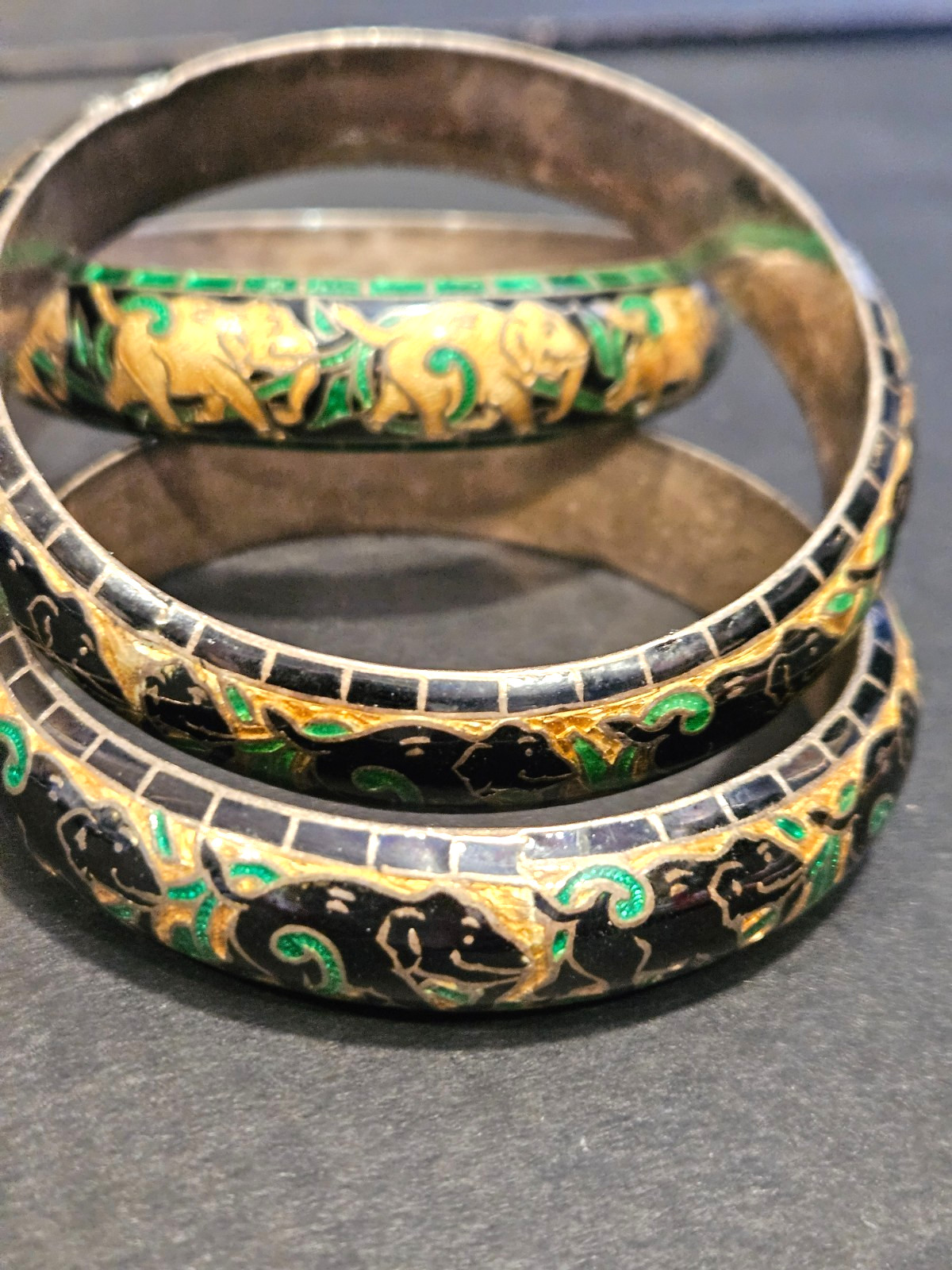 Set of 3 bracelets 925 Sterling Cloisonne Enamel Jaipur, India Turq/Green/Blue