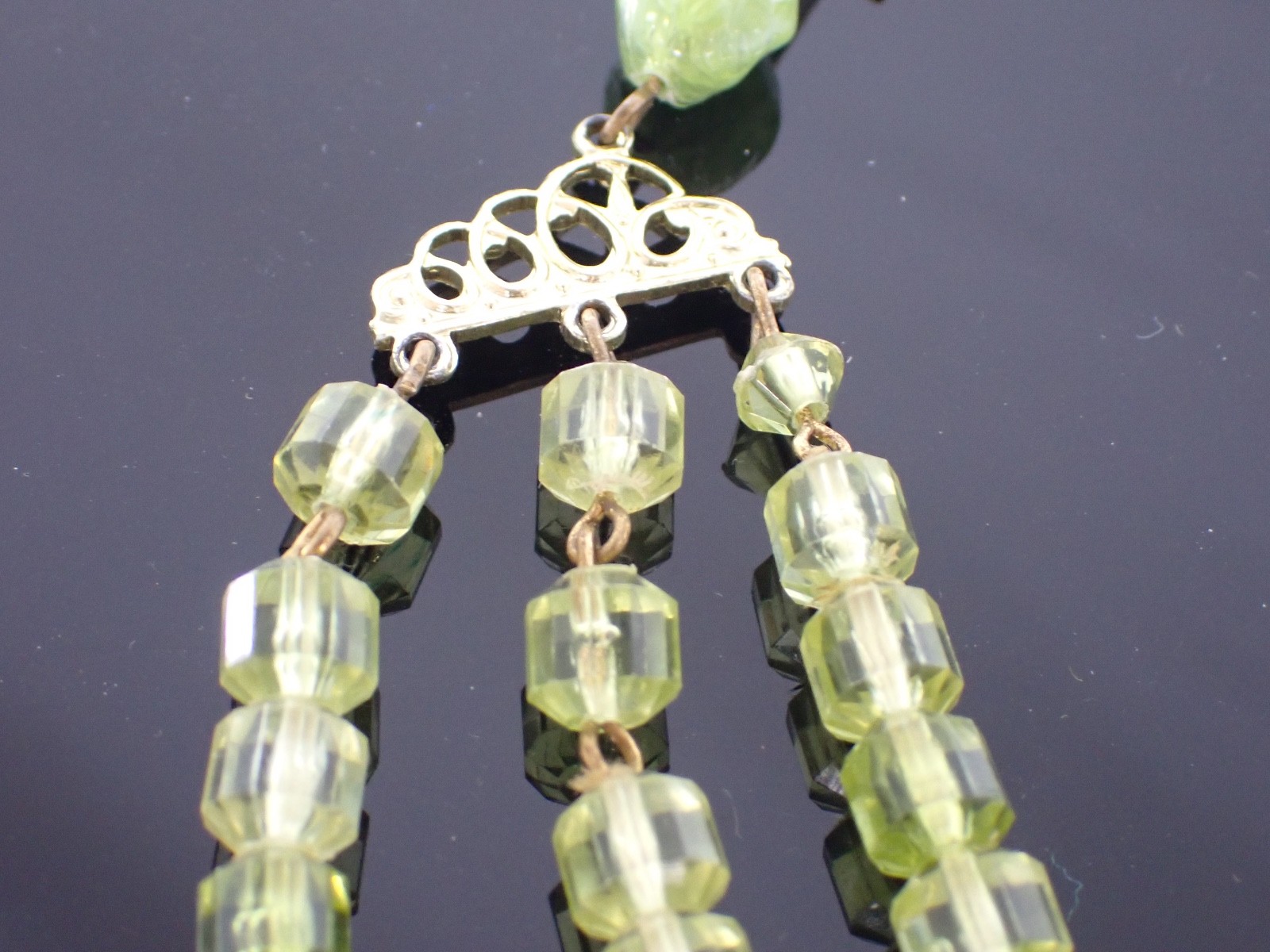 Vintage West Germany Multi Strand Green Bead Necklace 16.5–18″