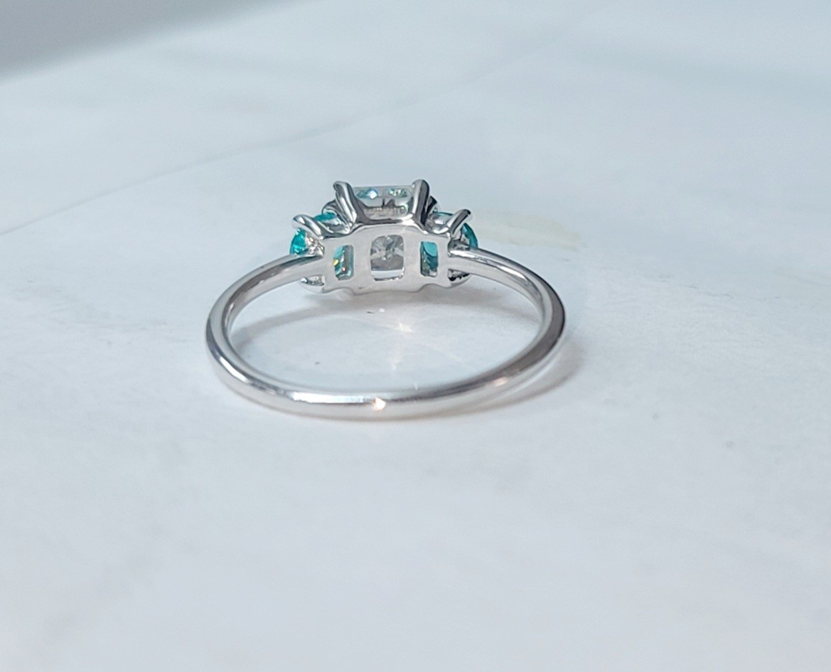 14K White Gold Engagement Three Stone Ring 1.02CT.Natural Princess Cut Diamond