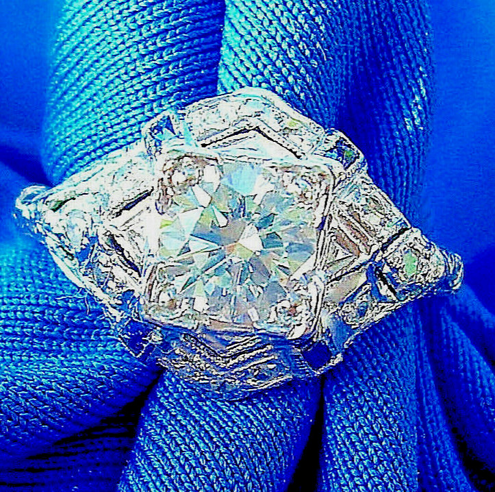 Original EARTH MINED DIAMOND Deco Engagement Ring 1 ct Vintage PLATINUM Sapphire