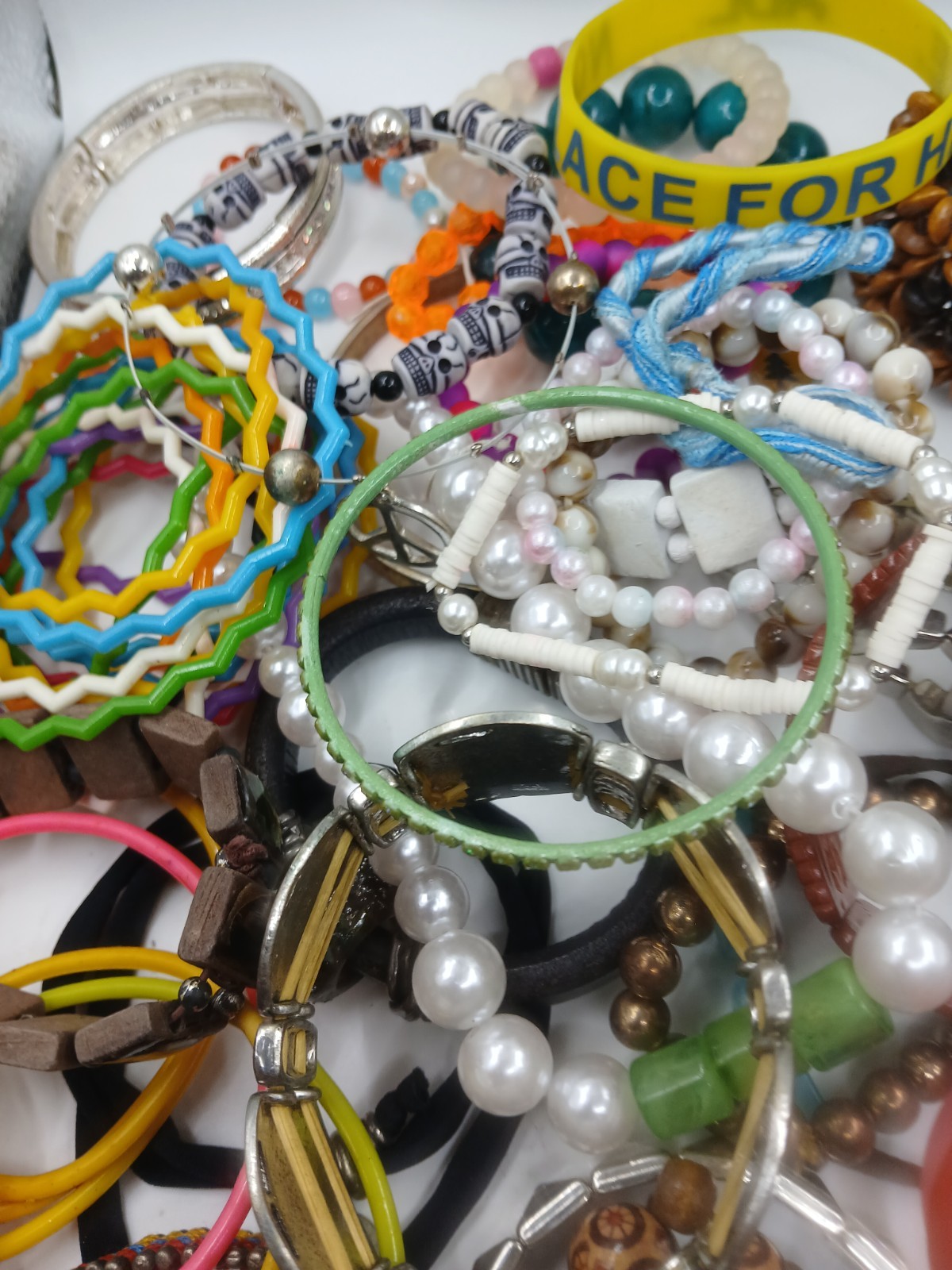 Stretch Bracelet Bulk Lot Rubber Silver Toned Colorful Assorted Jewelry Wearable