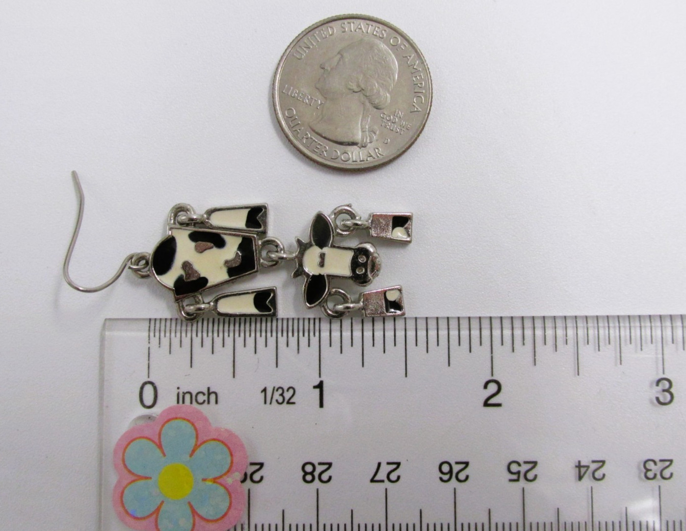 Edgar Berebi Enamel Cow Dangle Earrings Signed EB Silver Tone Articulated