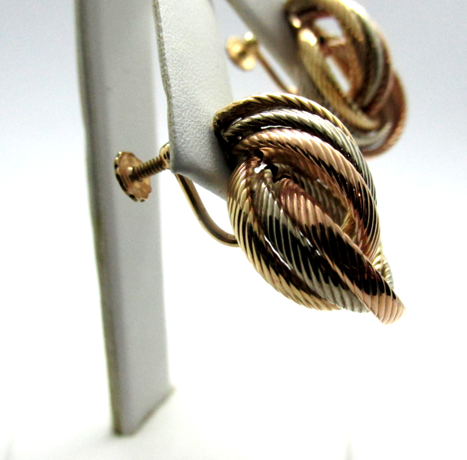 14K Gold Filled Tri Tone Knot Screw Back Earrings Classic Style 1″ -5.8 Grams