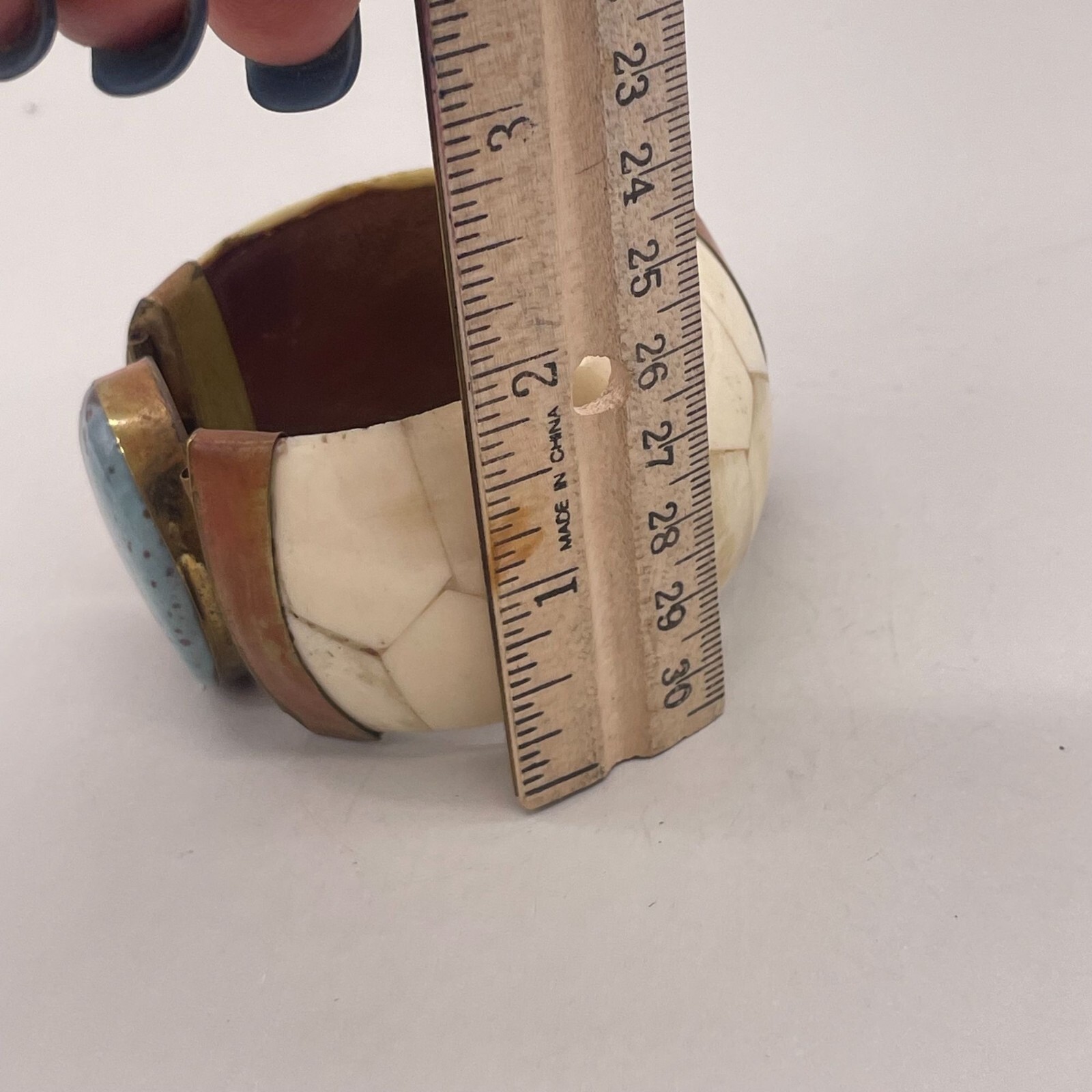 Vintage Brass Stone Wide Bangle Hinged Pin Bracelet Chunky African Tribal Ethnic
