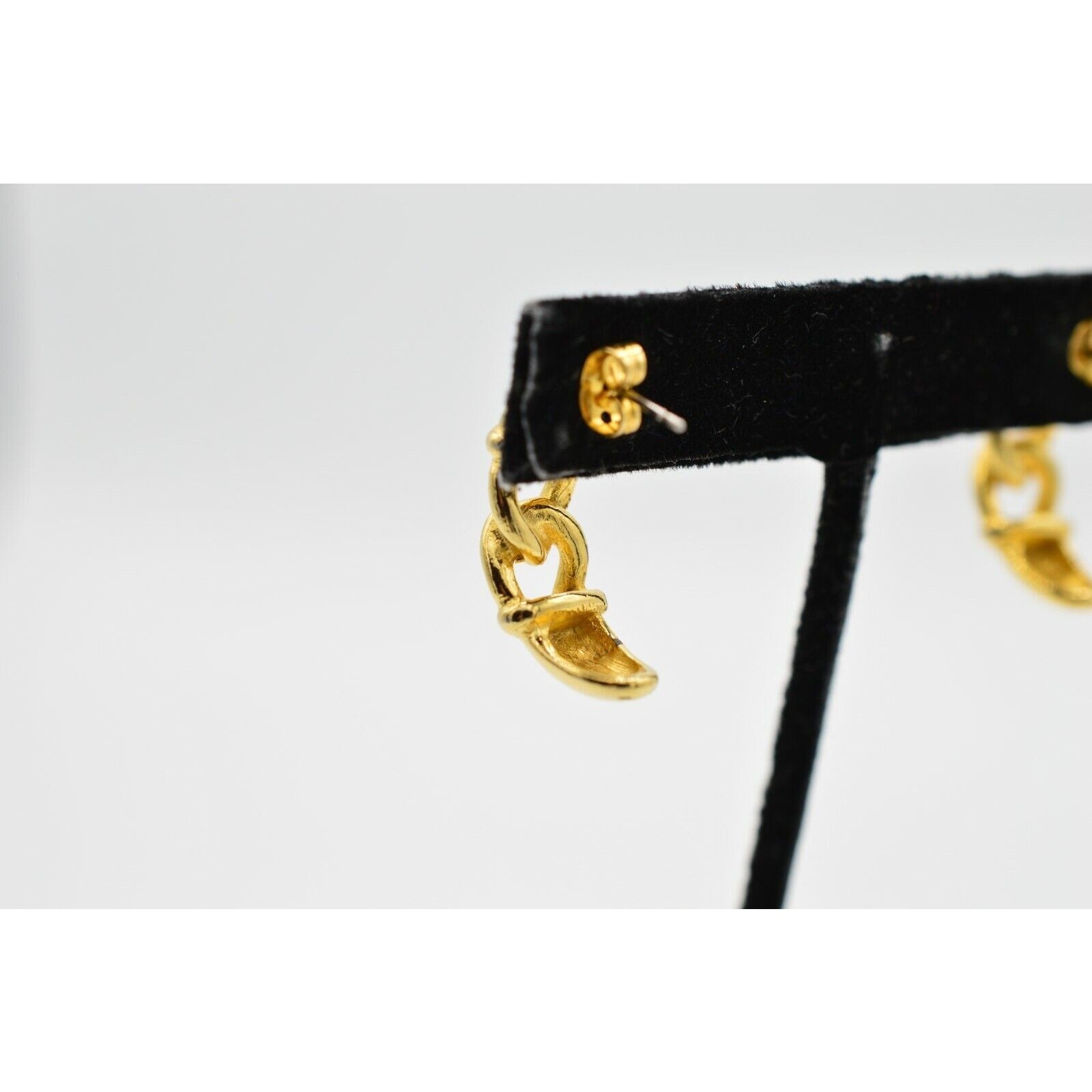 Vintage Dangle Linked Chain Earrings Gold Tone Dangle Hoop Elegant NOS 1980s 9C