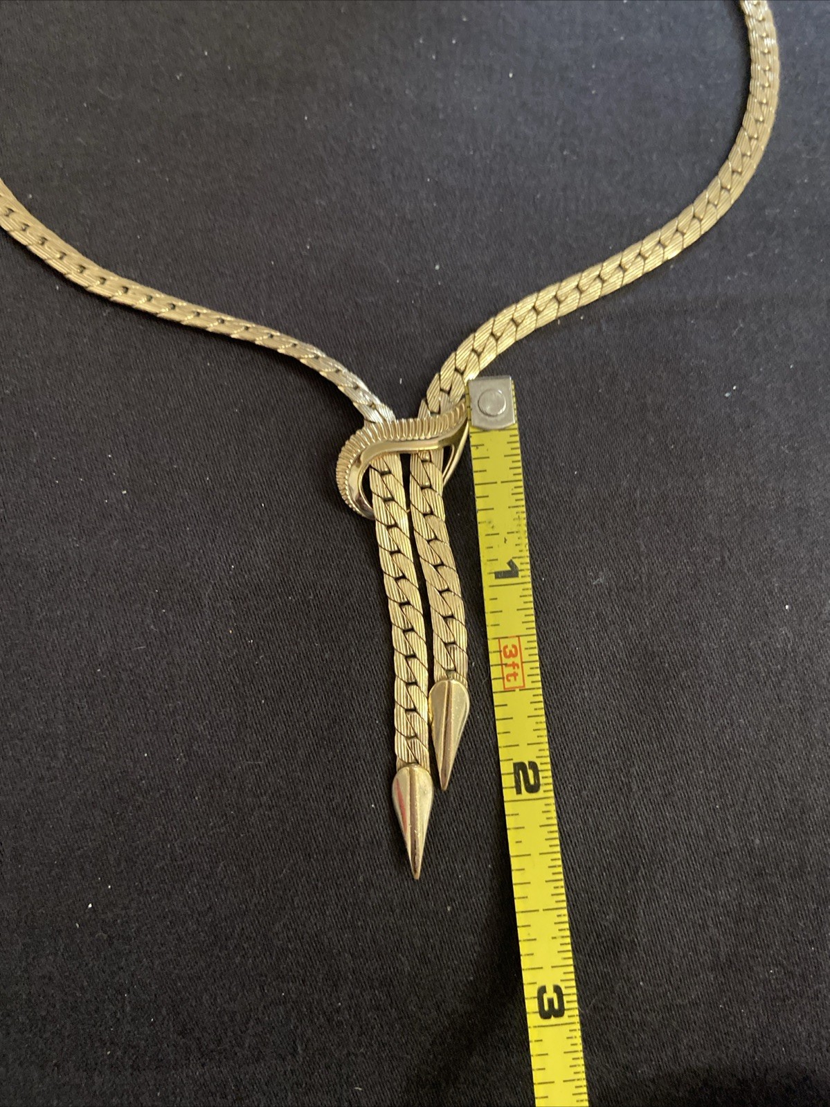 Vtg Van Dell 12k Gold Filled Herringbone Lariat Center Ornate Necklace 16” Heavy