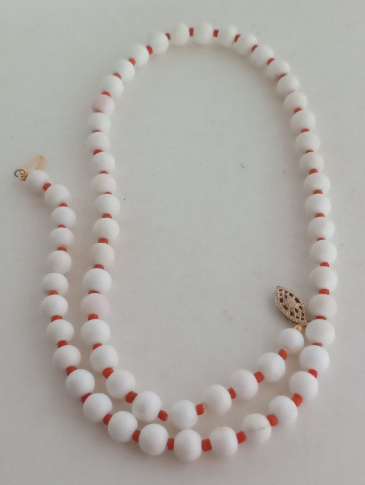 Estate 14K/20 GF Conch Shell White Coral Red Coral Necklace Earrings 30G 18″Long