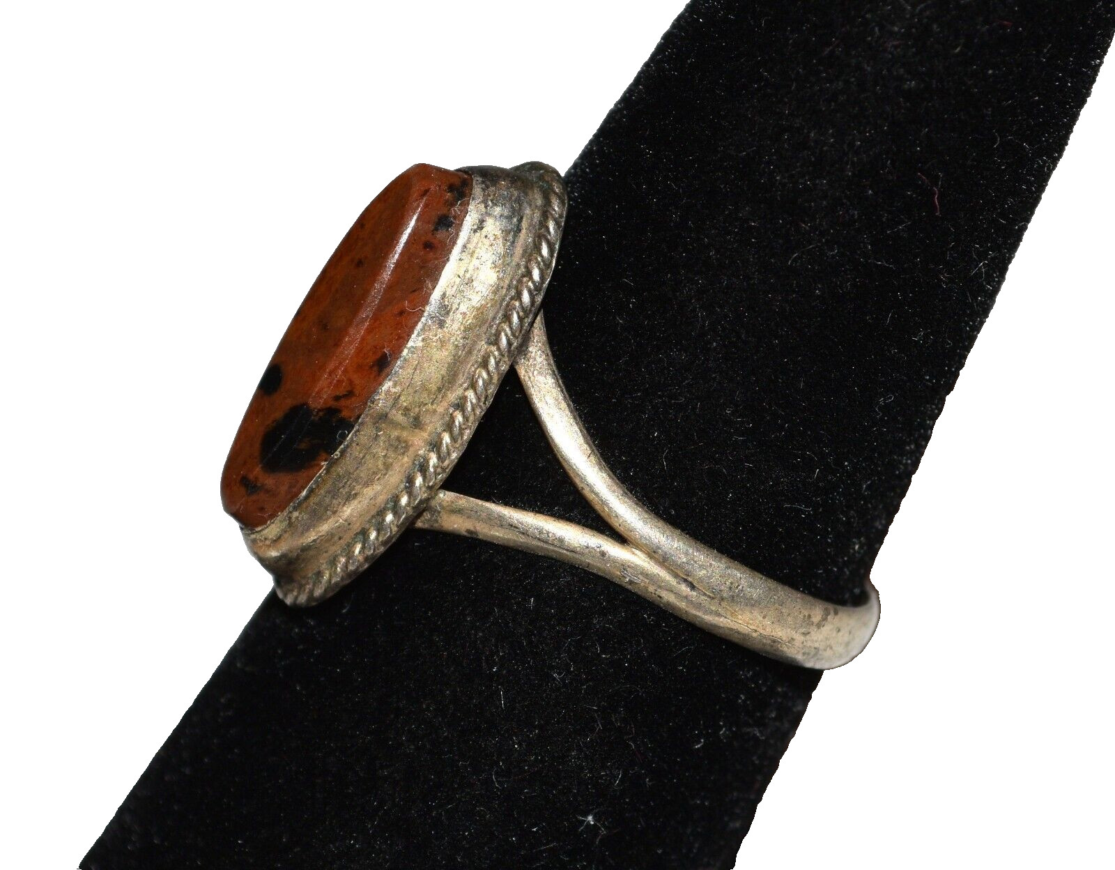 Vtg Sterling Silver Signed Dark Orange Black Specks Agate Ring 2.2 Gram Size 6.5