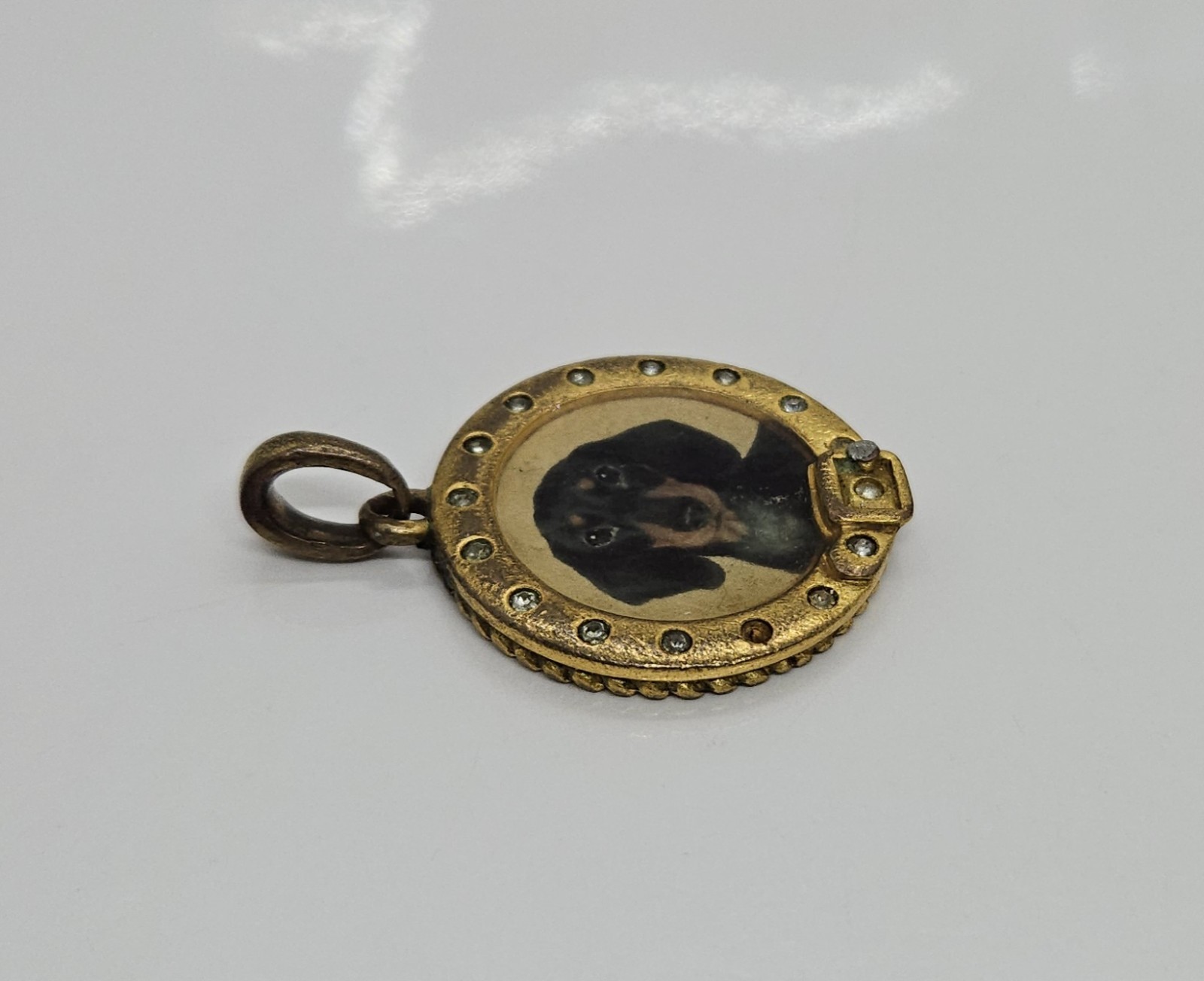 Vintage Dog Photo Pendant with Poem on Back 1″