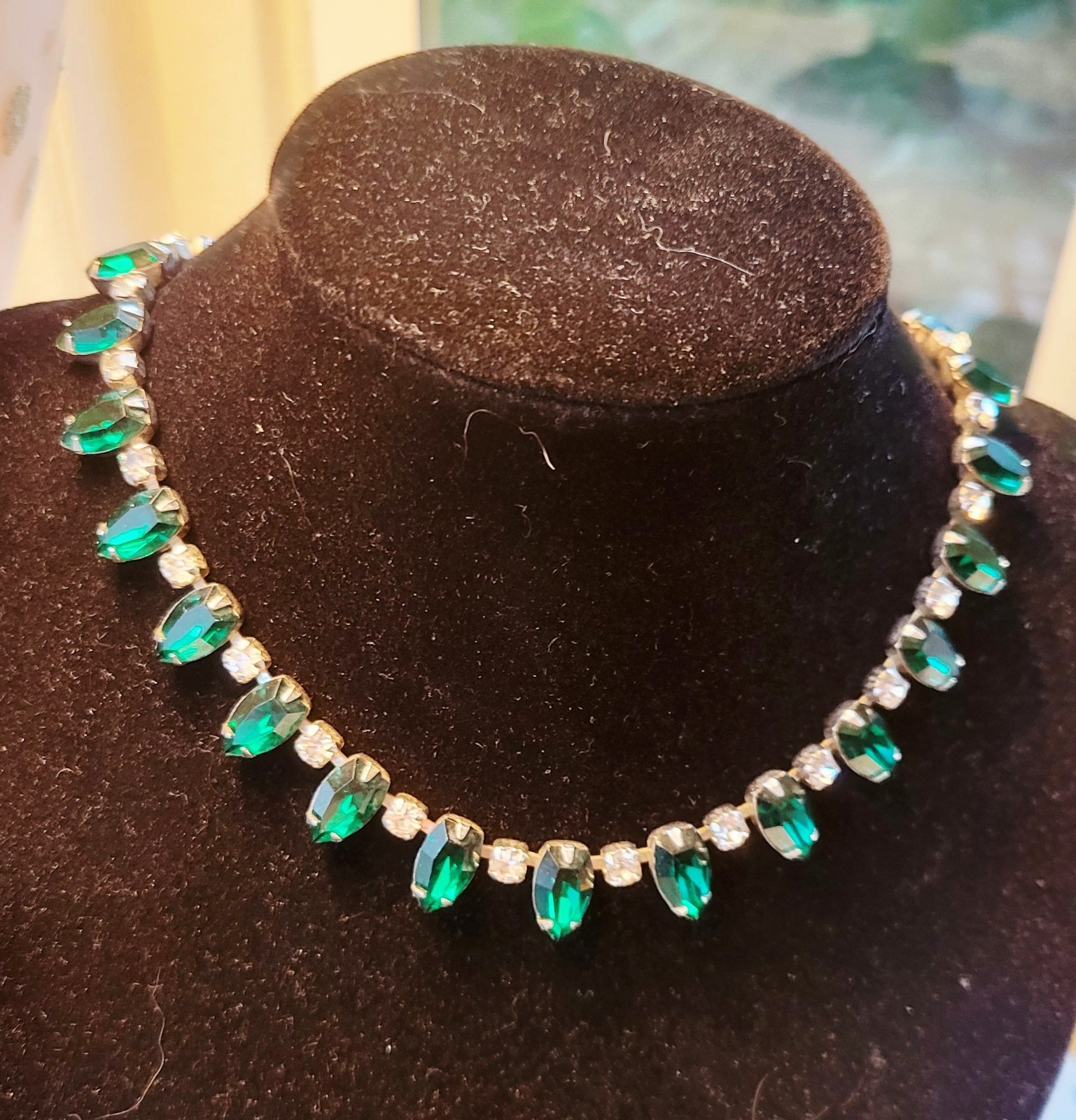 Vintage Signed Kramer Green Rhinestone Necklace