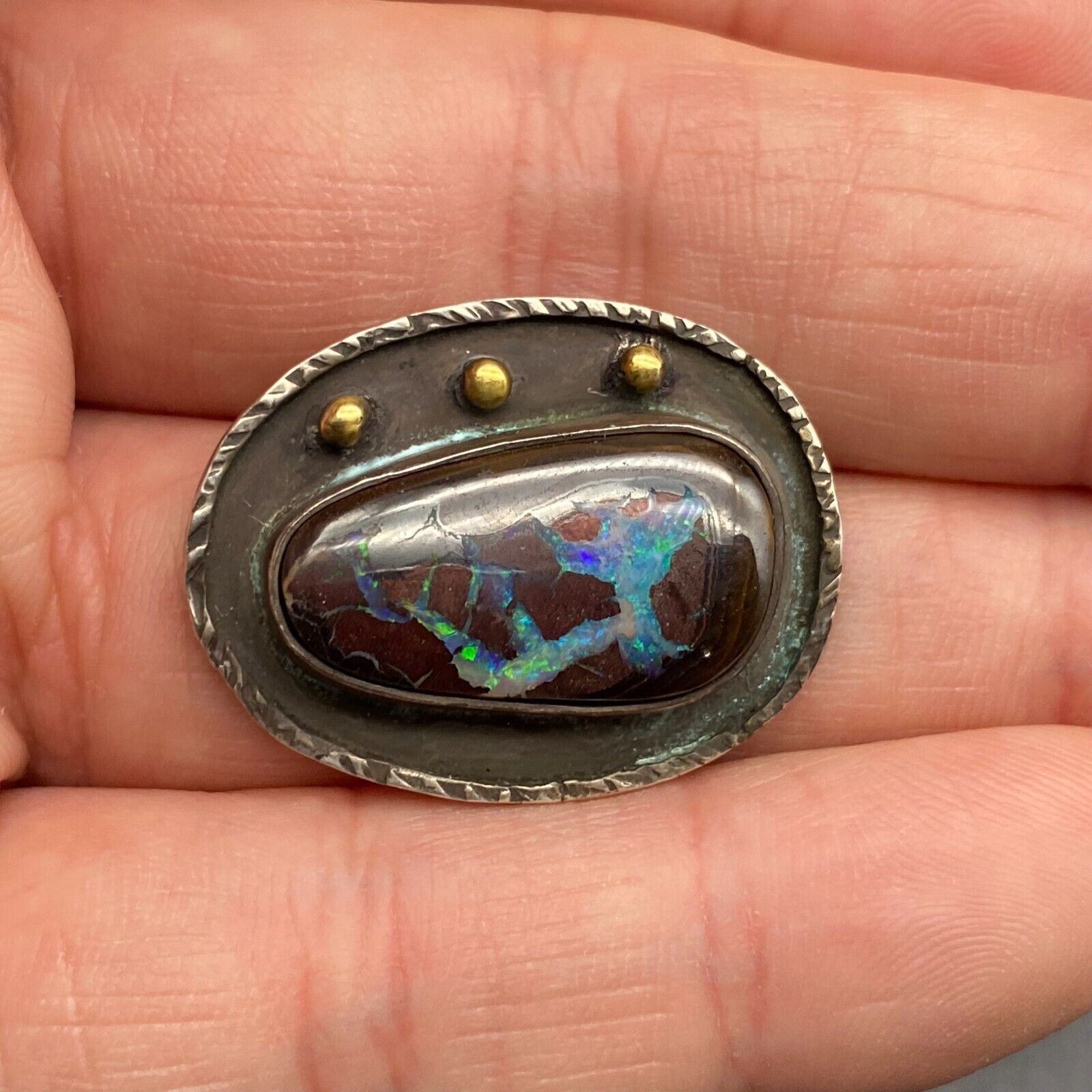Vintage Modernist Boulder Opal Silver Pendant