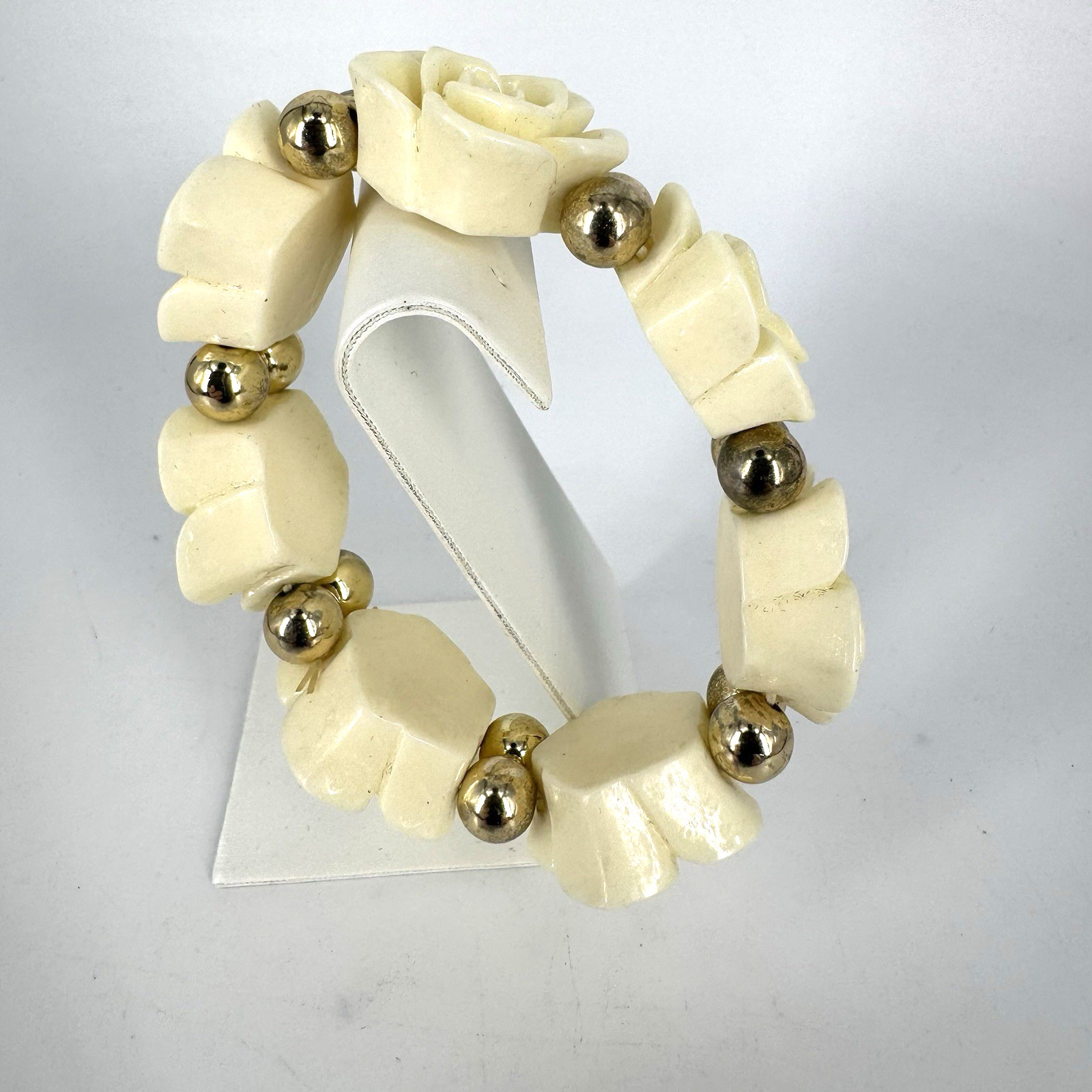 Charming Charlie 3 Pc Floral Rose Necklace Bracelet Set Pink Cream Rhinestone