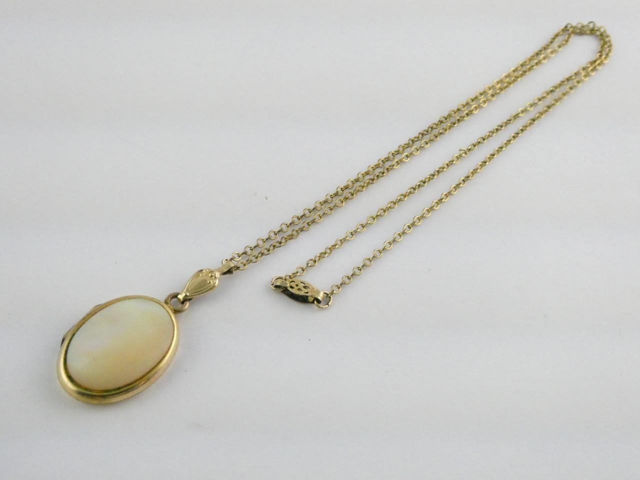 Vintage 1/20th 12k Gold Fill Chain Necklace Mother of Pearl Shell Locket Pendant