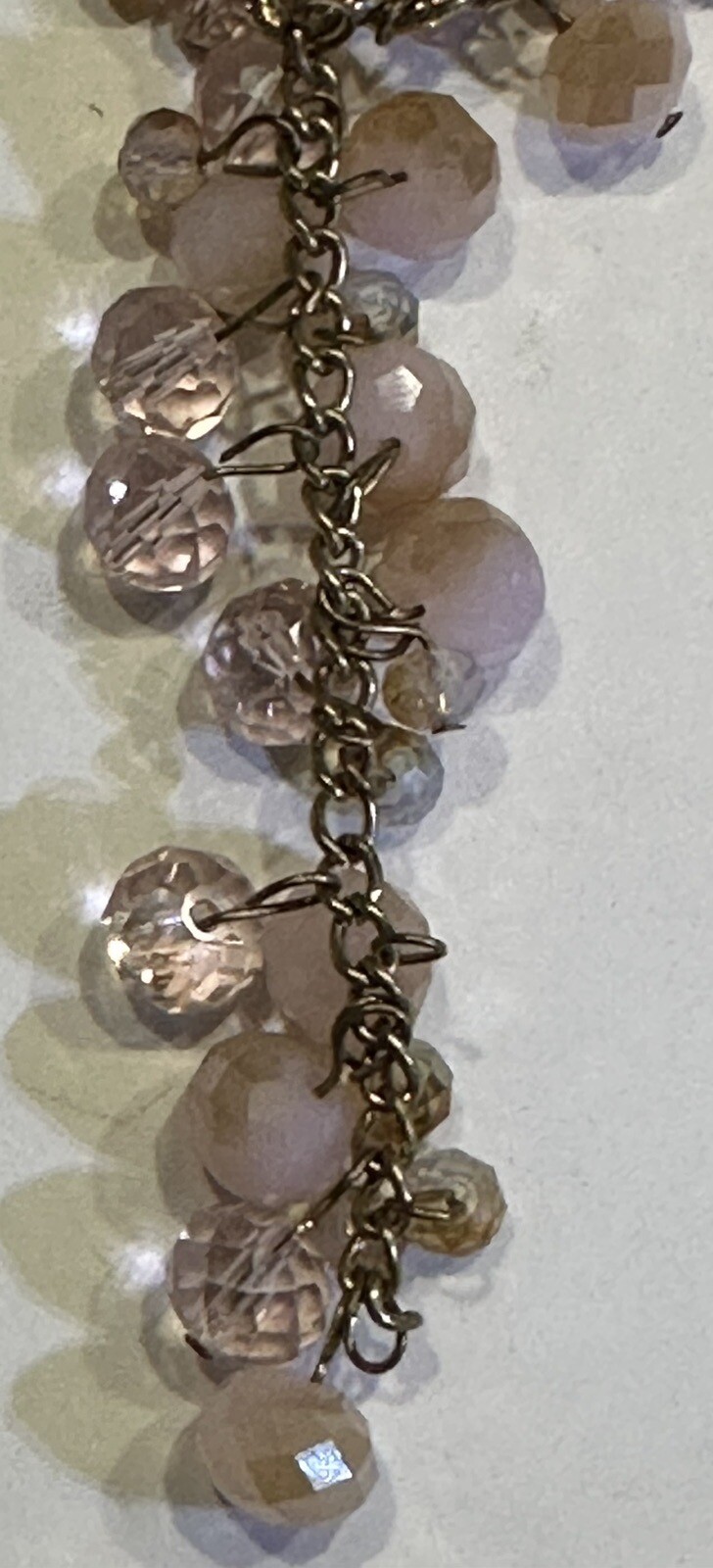 Rose & Pink Gold Tone Beaded Necklace – Vintage Costume Jewelry – Sparkly
